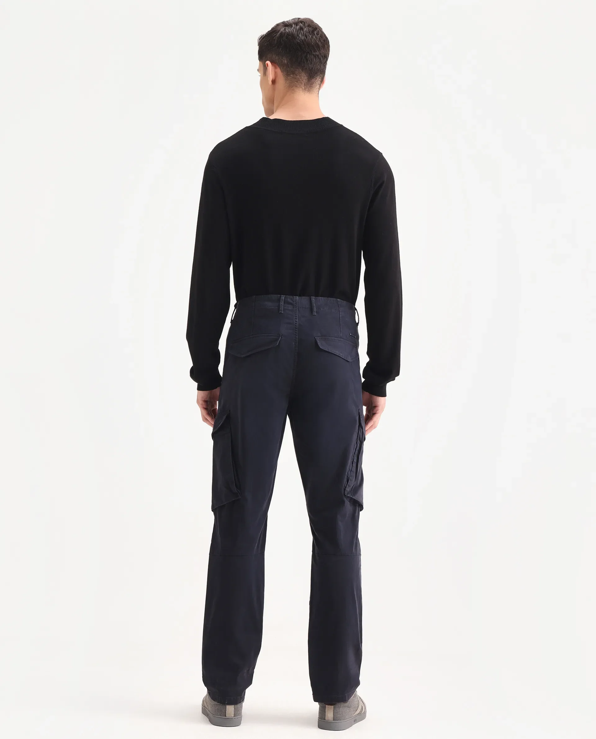 Rare Rabbit Men's Ceder-1 Dark Navy Cotton Blend Plain Regular Fit Trouser - Image 7