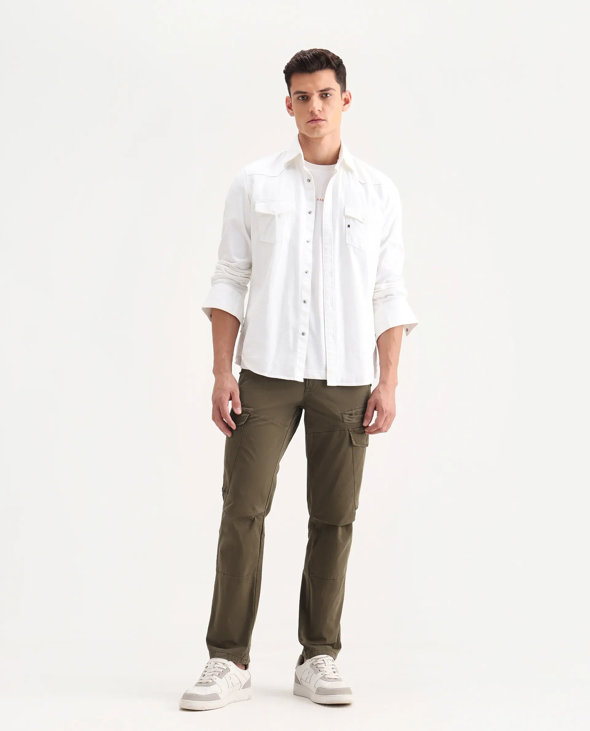 Rare Rabbit Men's Ceder-1 Olive Cotton Blend Plain Regular Fit Trouser