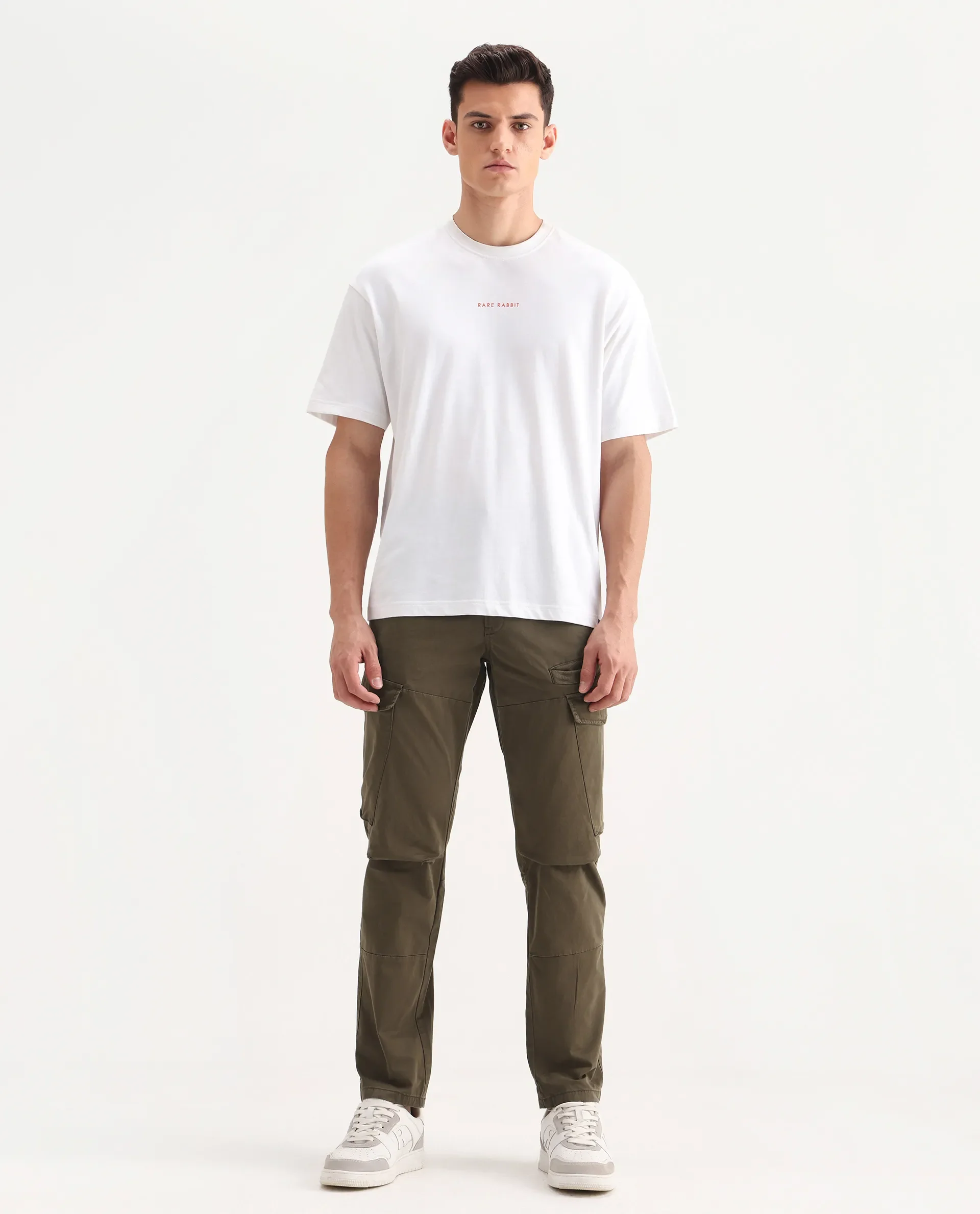 Rare Rabbit Men's Ceder-1 Olive Cotton Blend Plain Regular Fit Trouser - Image 5
