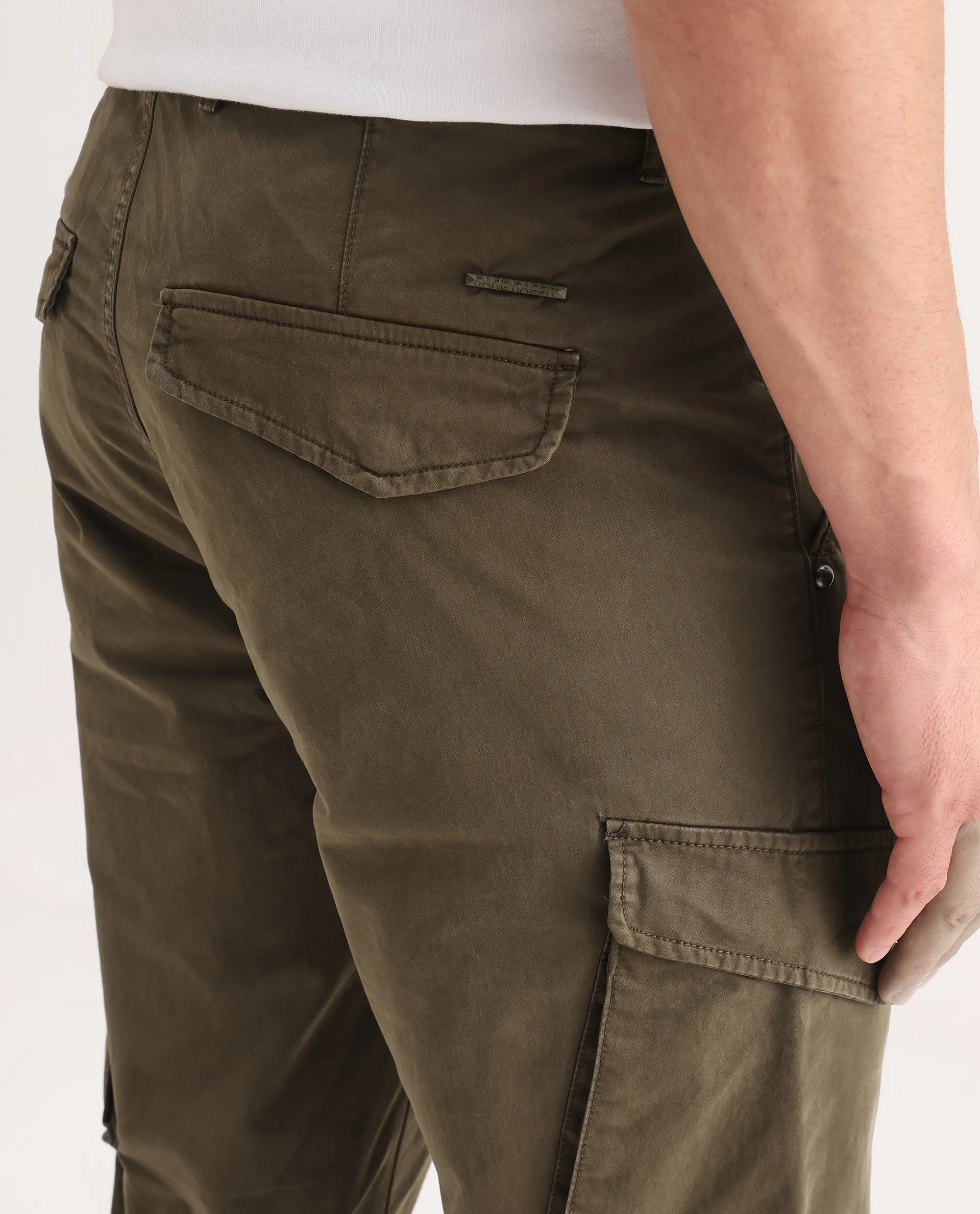 Rare Rabbit Men's Ceder-1 Olive Cotton Blend Plain Regular Fit Trouser - Image 6