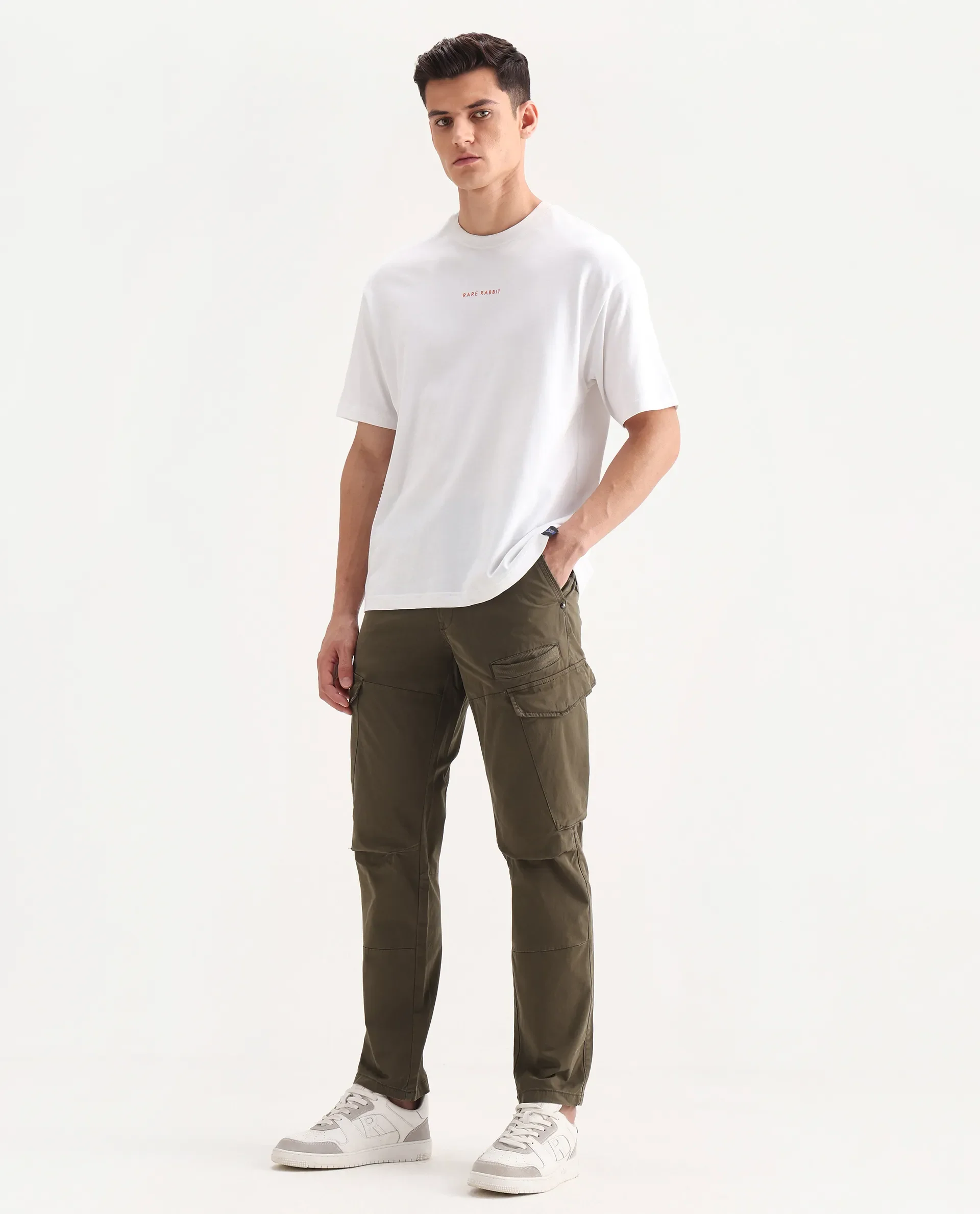 Rare Rabbit Men's Ceder-1 Olive Cotton Blend Plain Regular Fit Trouser - Image 7