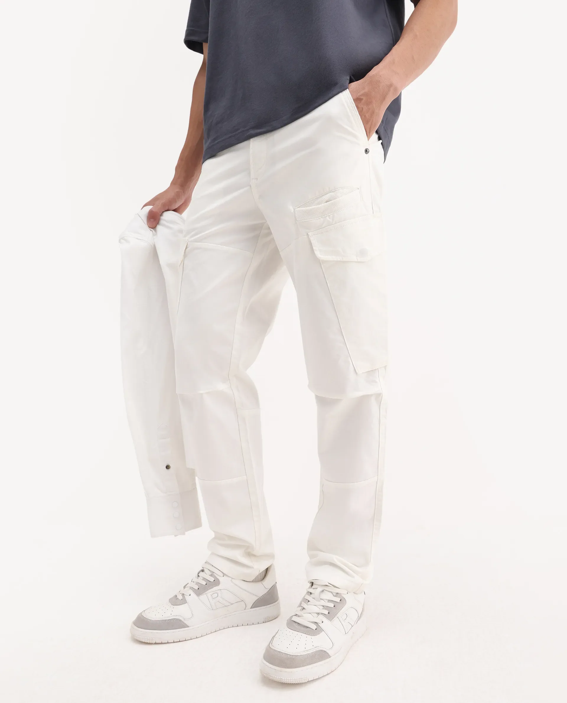 Rare Rabbit Men's Ceder-1 White Cotton Plain Regular Fit Trouser - Image 2