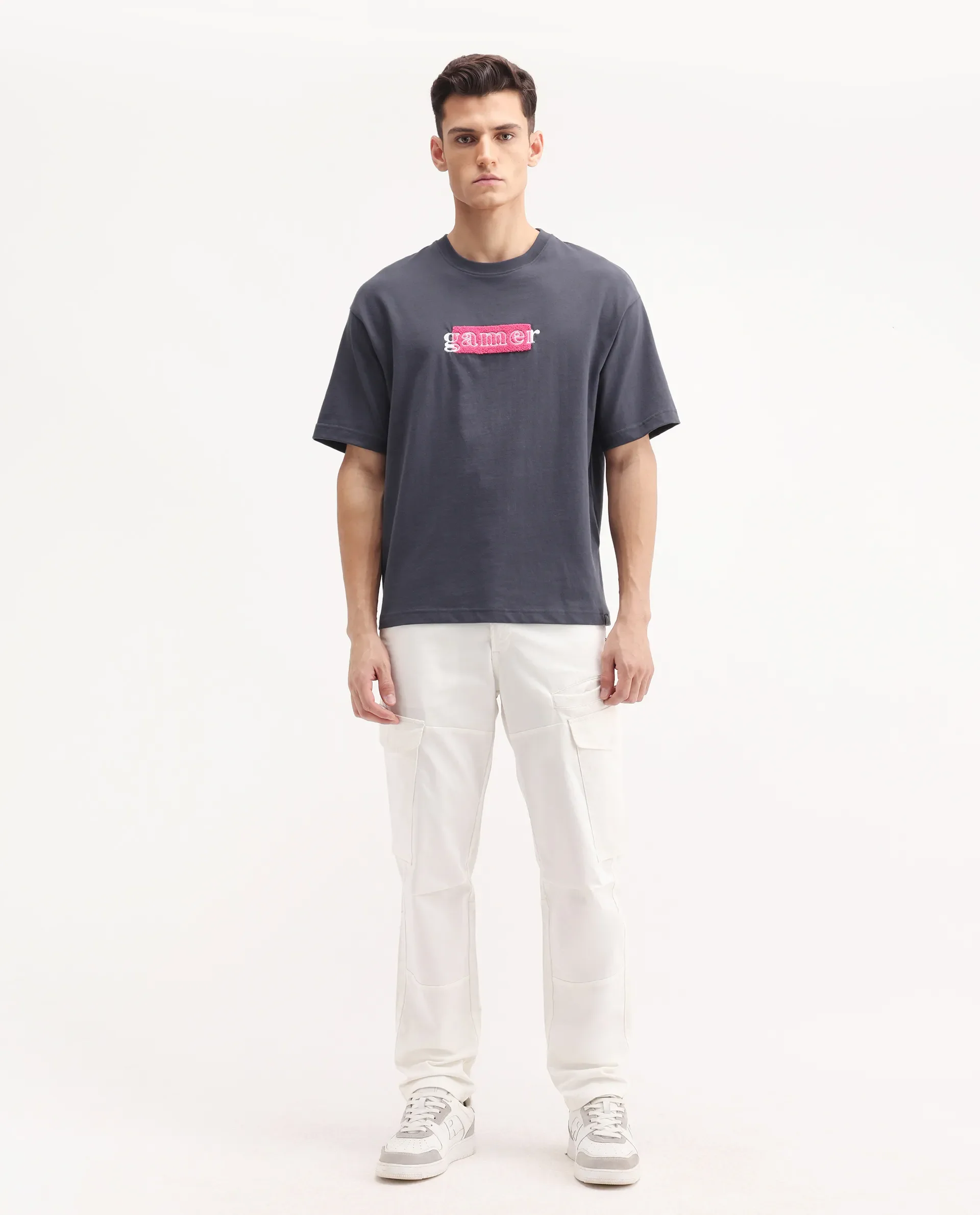 Rare Rabbit Men's Ceder-1 White Cotton Plain Regular Fit Trouser - Image 4