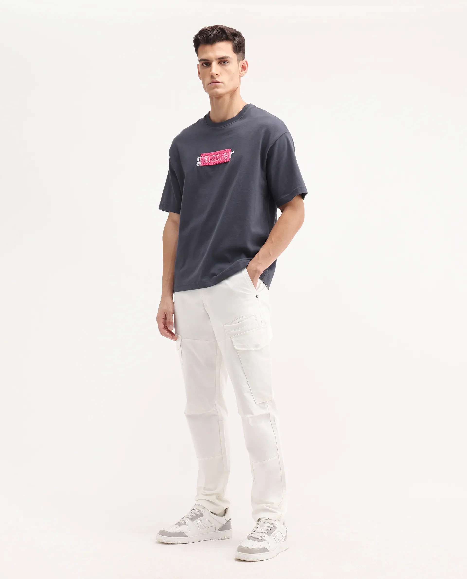Rare Rabbit Men's Ceder-1 White Cotton Plain Regular Fit Trouser - Image 6