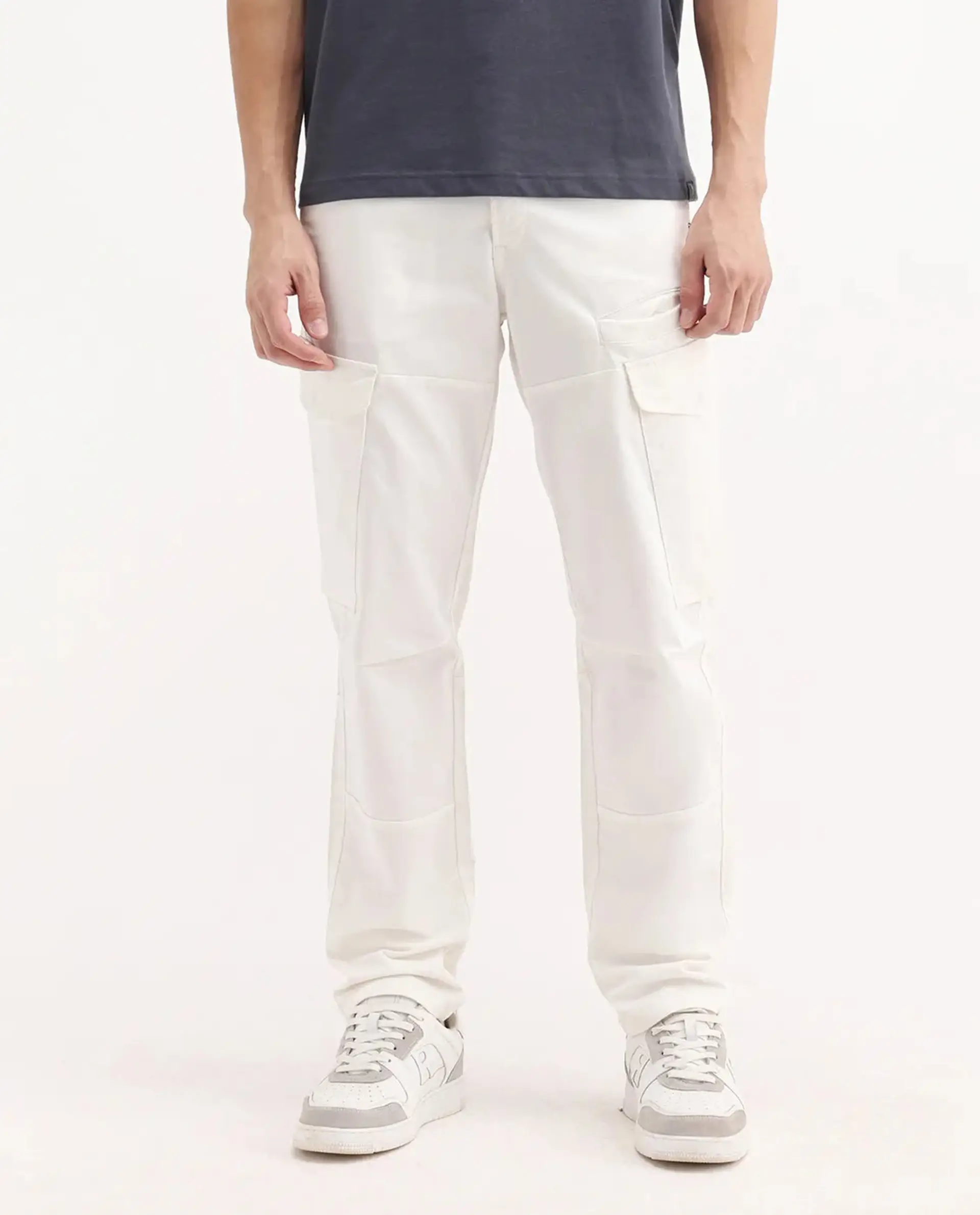 Rare Rabbit Men's Ceder-1 White Cotton Plain Regular Fit Trouser - Image 9