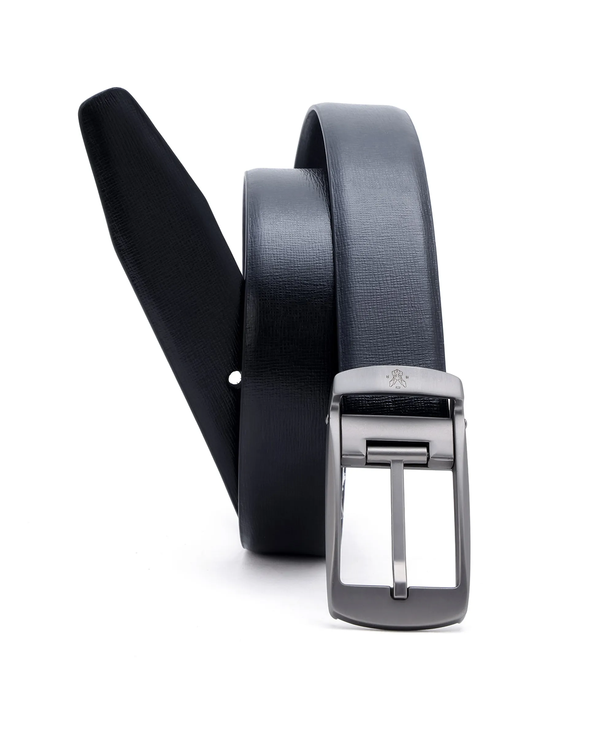 Rare Rabbit Men's Cedric Black Twistable Buckle Reversible Textured Genuine Leather Belt - Image 2