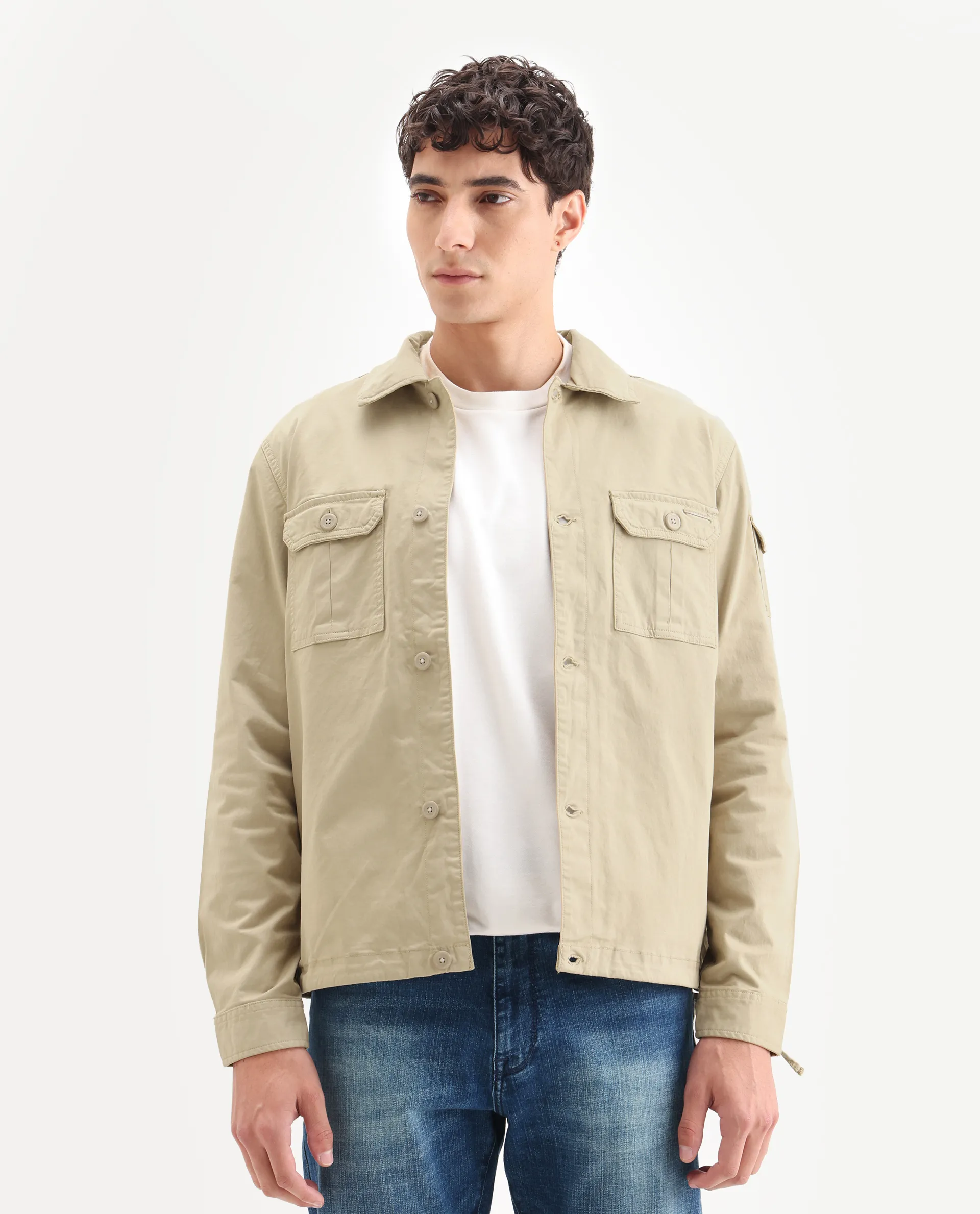 Rare Rabbit Men's Cedro Beige Cotton Plain Regular Fit Full Sleeve Spread Collar Jacket - Image 4