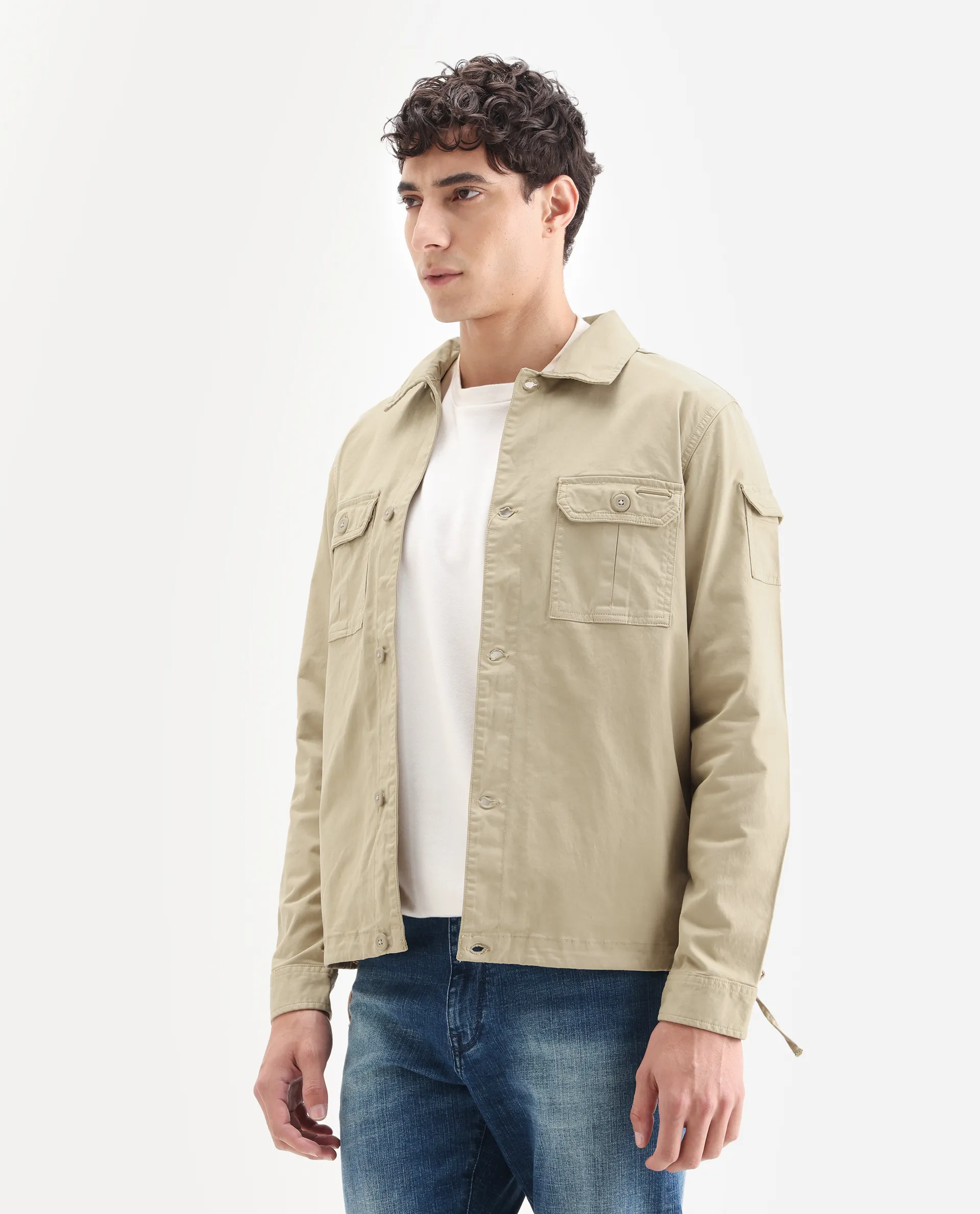 Rare Rabbit Men's Cedro Beige Cotton Plain Regular Fit Full Sleeve Spread Collar Jacket - Image 5