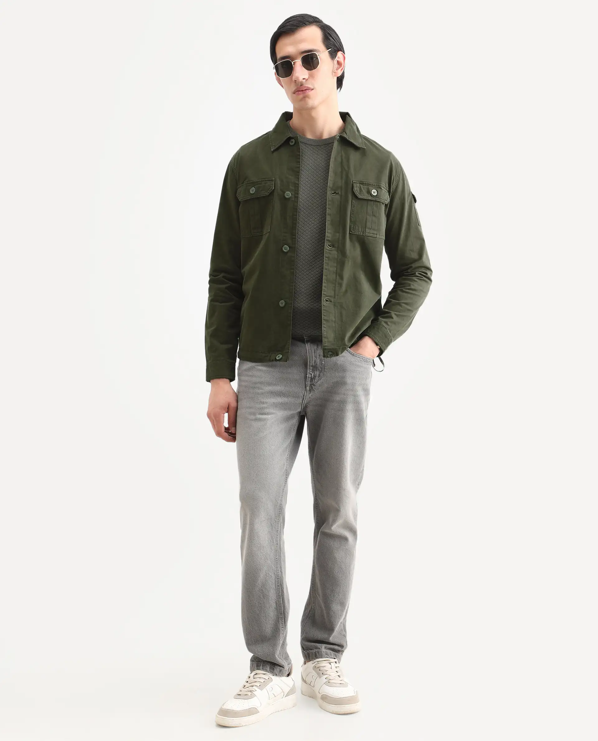 Rare Rabbit Men's Cedro Olive Cotton Plain Regular Fit Full Sleeve Spread Collar Jacket - Image 2
