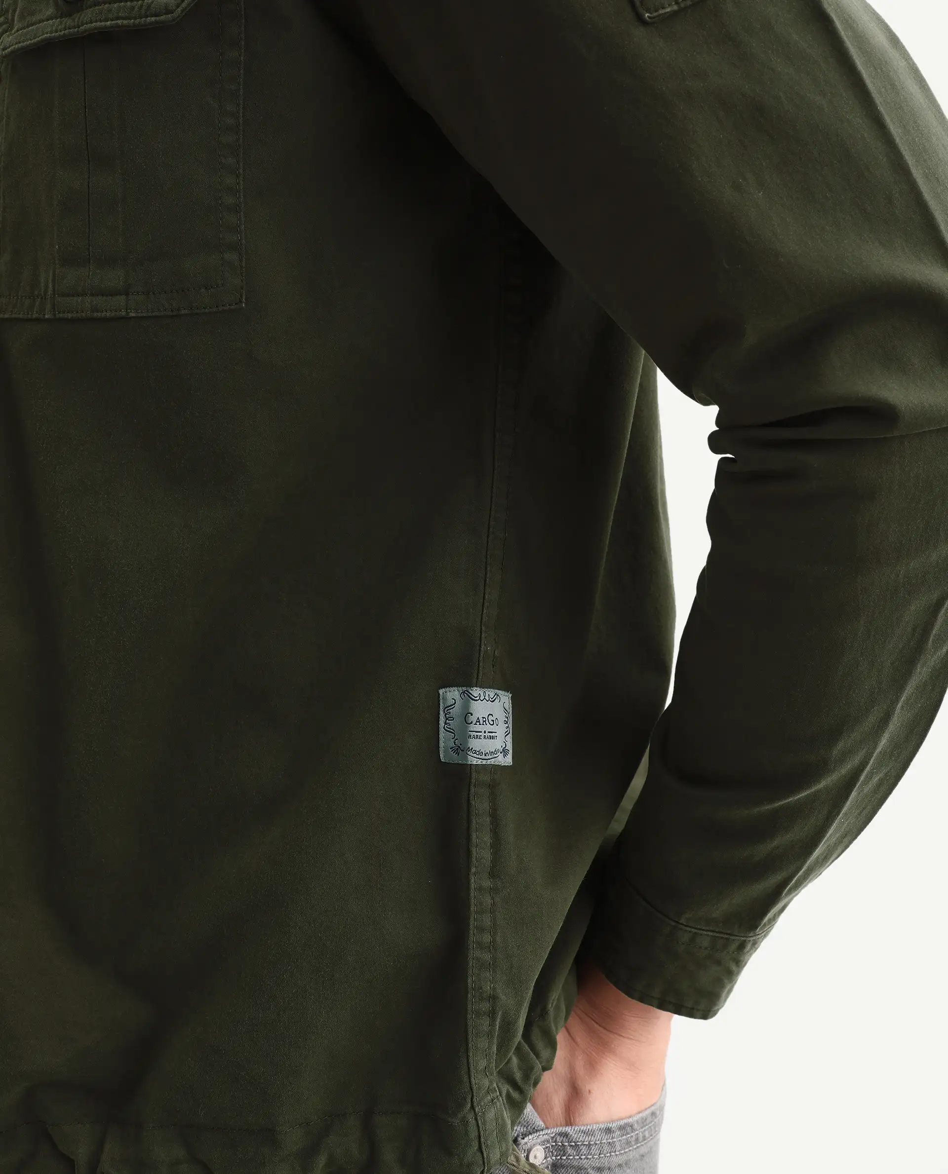 Rare Rabbit Men's Cedro Olive Cotton Plain Regular Fit Full Sleeve Spread Collar Jacket - Image 5