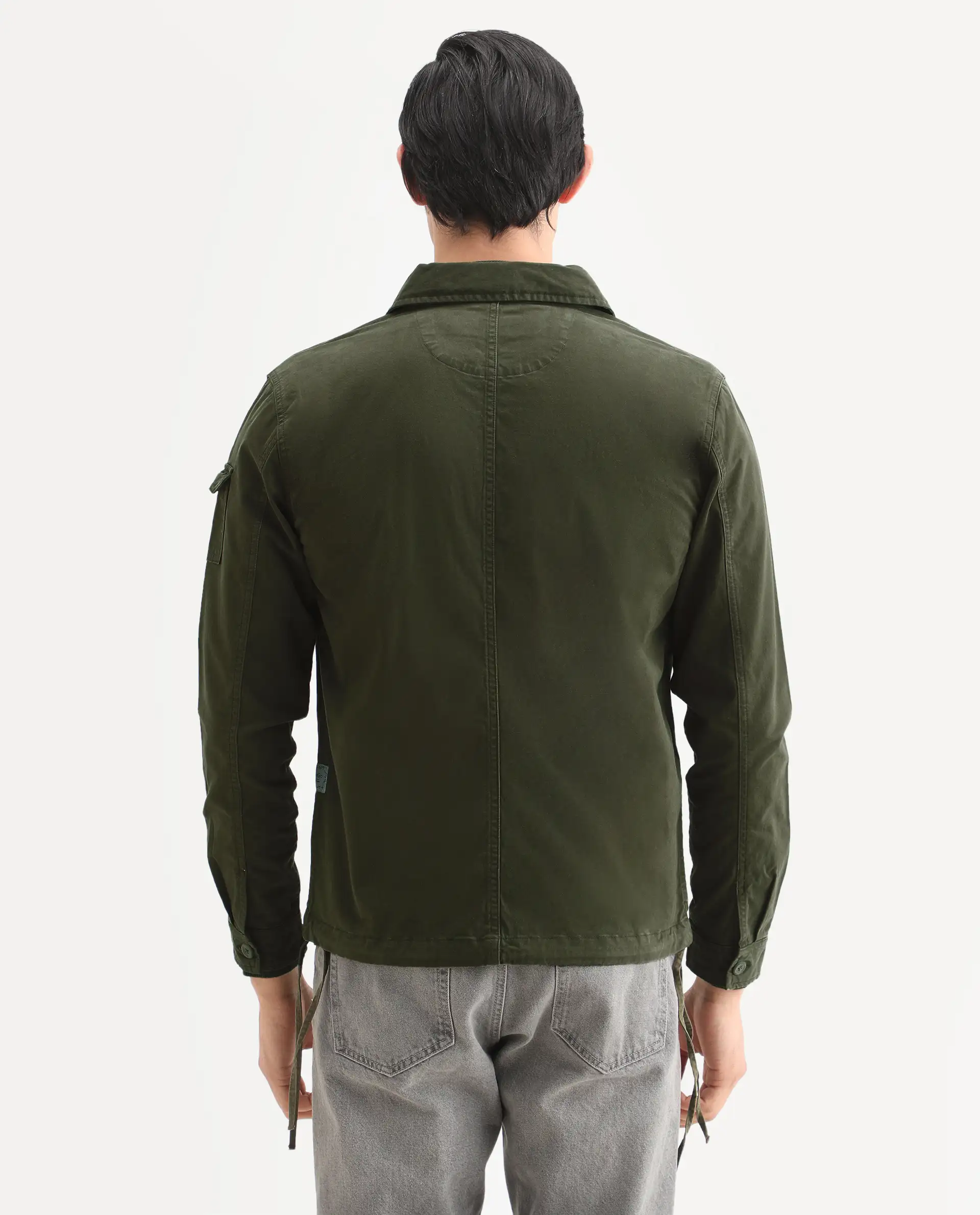 Rare Rabbit Men's Cedro Olive Cotton Plain Regular Fit Full Sleeve Spread Collar Jacket - Image 8