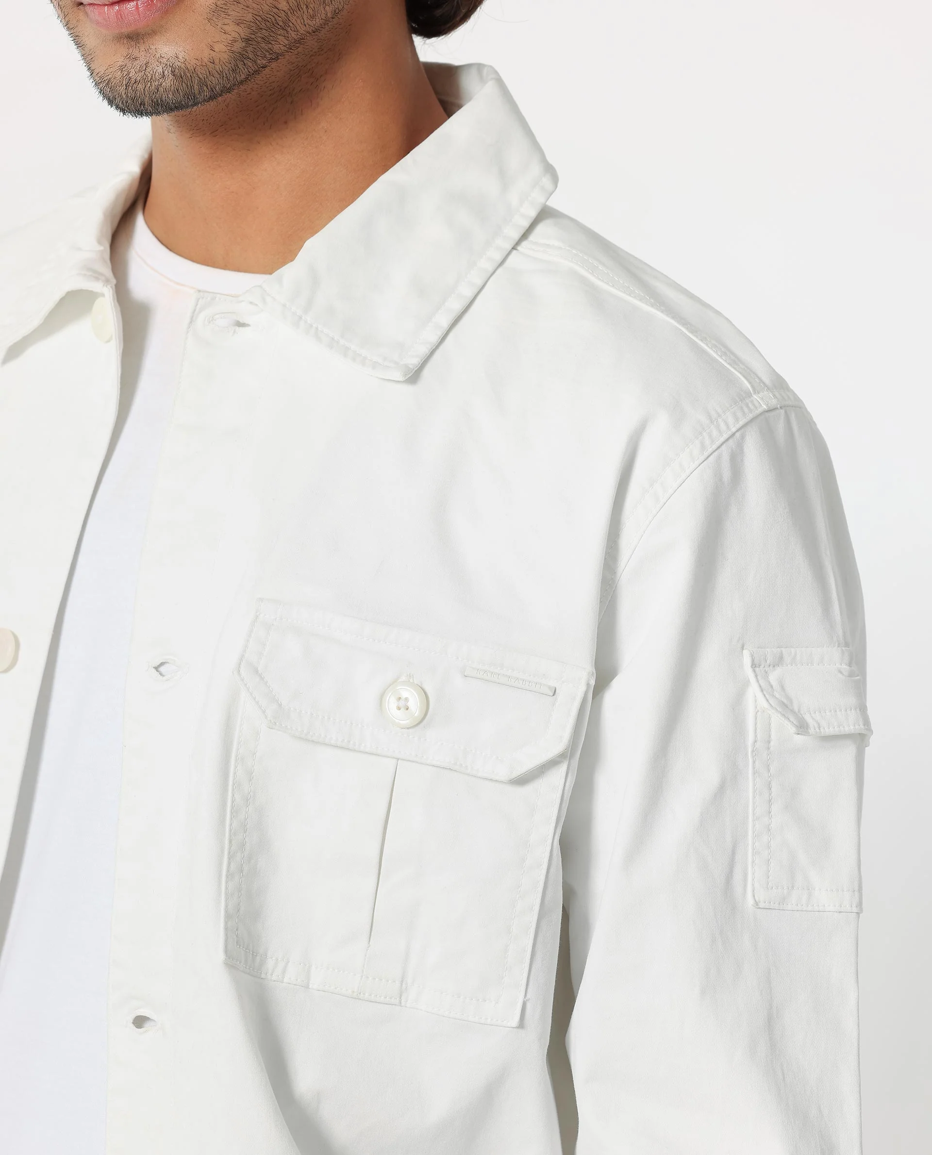 Rare Rabbit Men's Cedro White Cotton Plain Regular Fit Full Sleeve Spread Collar Jacket - Image 2