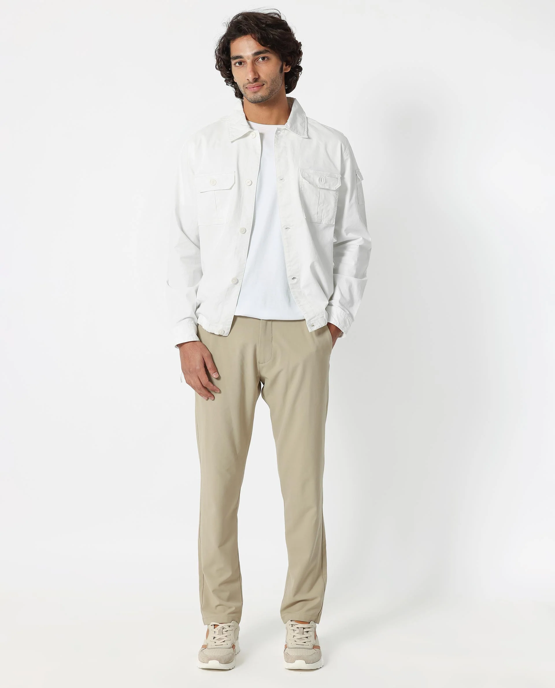 Rare Rabbit Men's Cedro White Cotton Plain Regular Fit Full Sleeve Spread Collar Jacket - Image 4