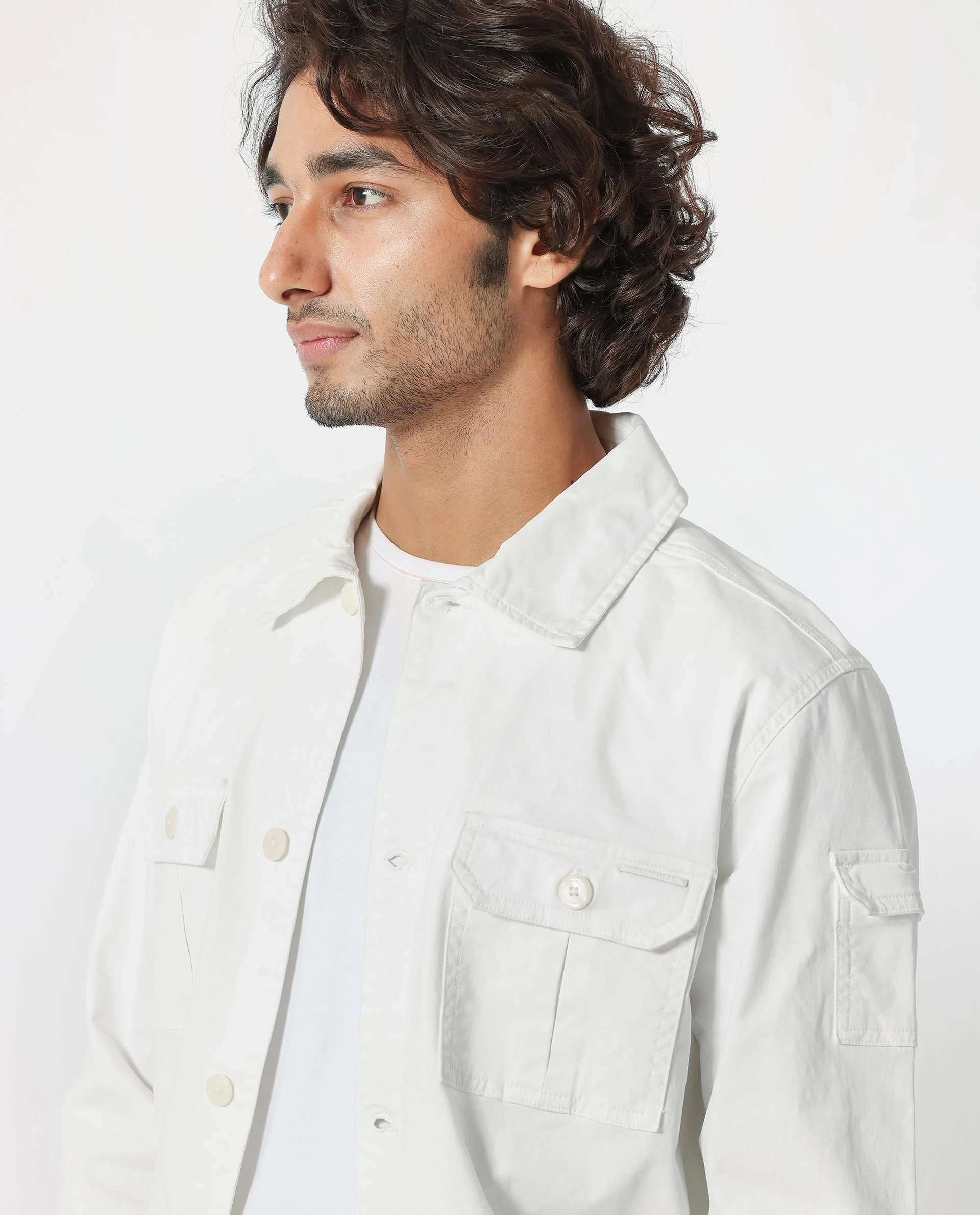 Rare Rabbit Men's Cedro White Cotton Plain Regular Fit Full Sleeve Spread Collar Jacket - Image 5