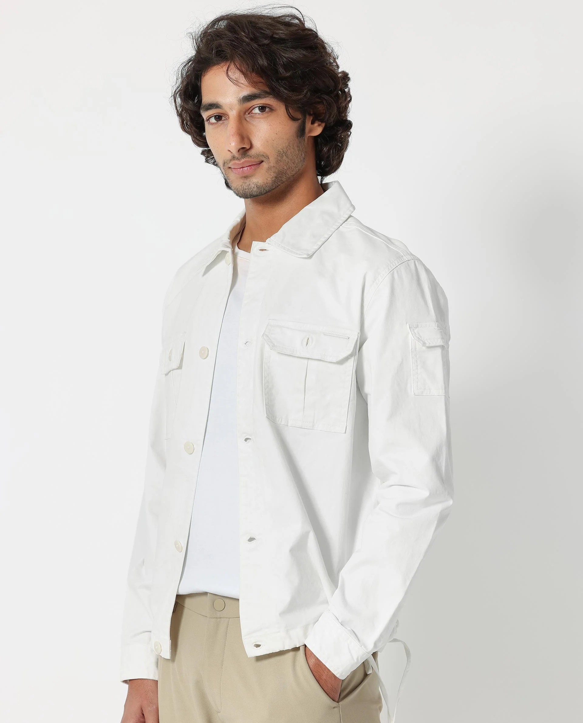 Rare Rabbit Men's Cedro White Cotton Plain Regular Fit Full Sleeve Spread Collar Jacket - Image 7