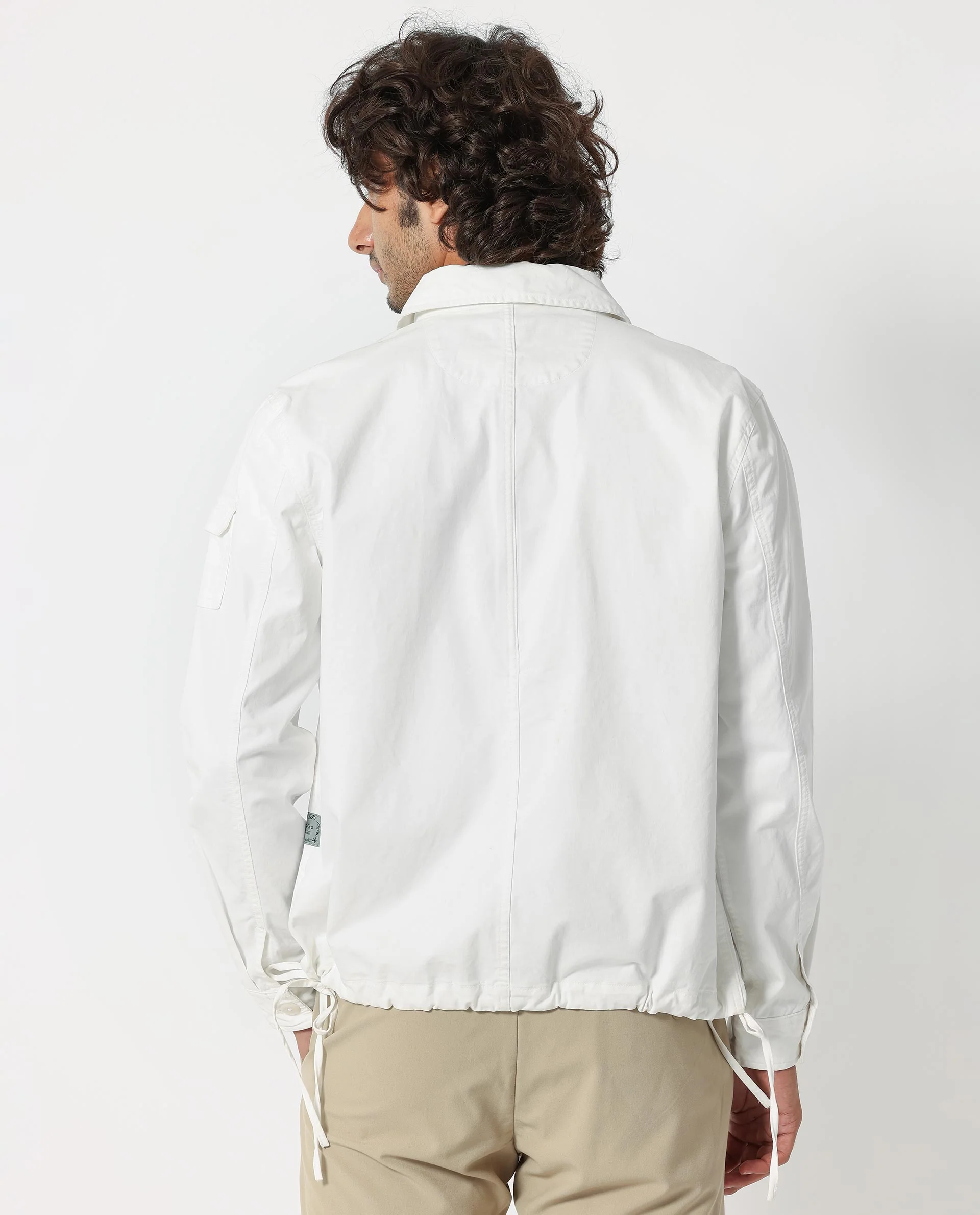 Rare Rabbit Men's Cedro White Cotton Plain Regular Fit Full Sleeve Spread Collar Jacket - Image 9