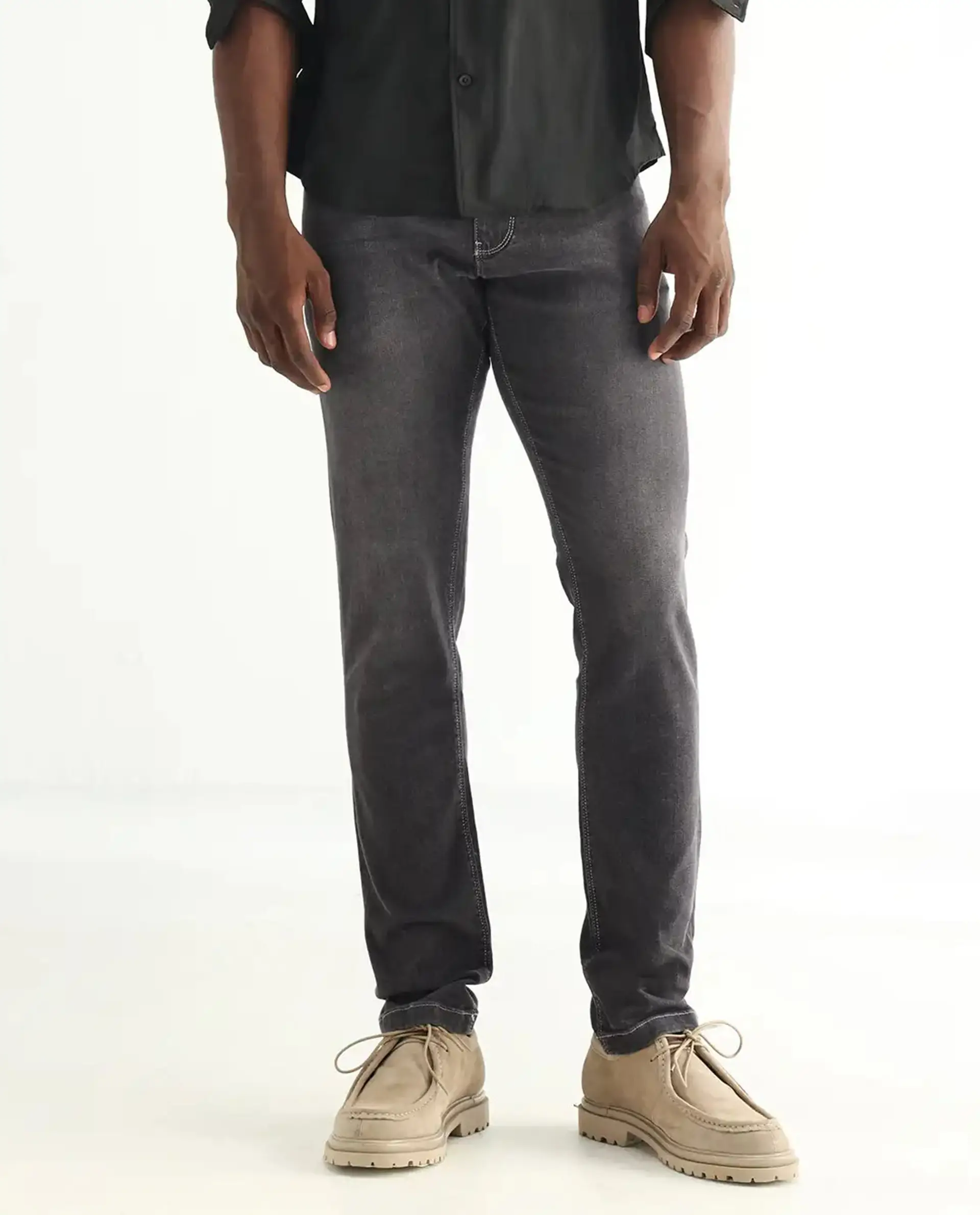 Rare Rabbit Men's Celebi Grey Cotton Plain Hawk Slim Fit Jeans - Image 10