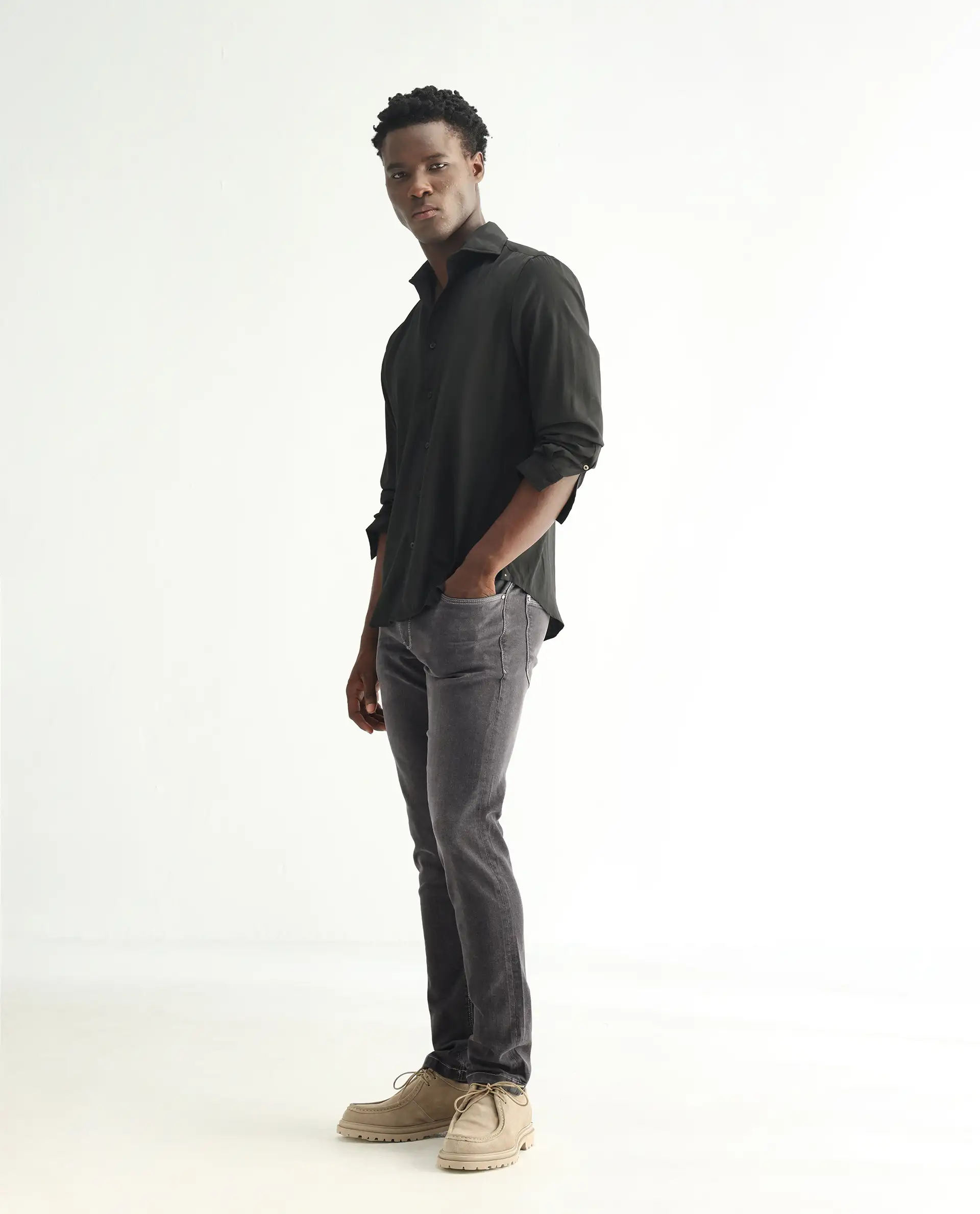 Rare Rabbit Men's Celebi Grey Cotton Plain Hawk Slim Fit Jeans - Image 5