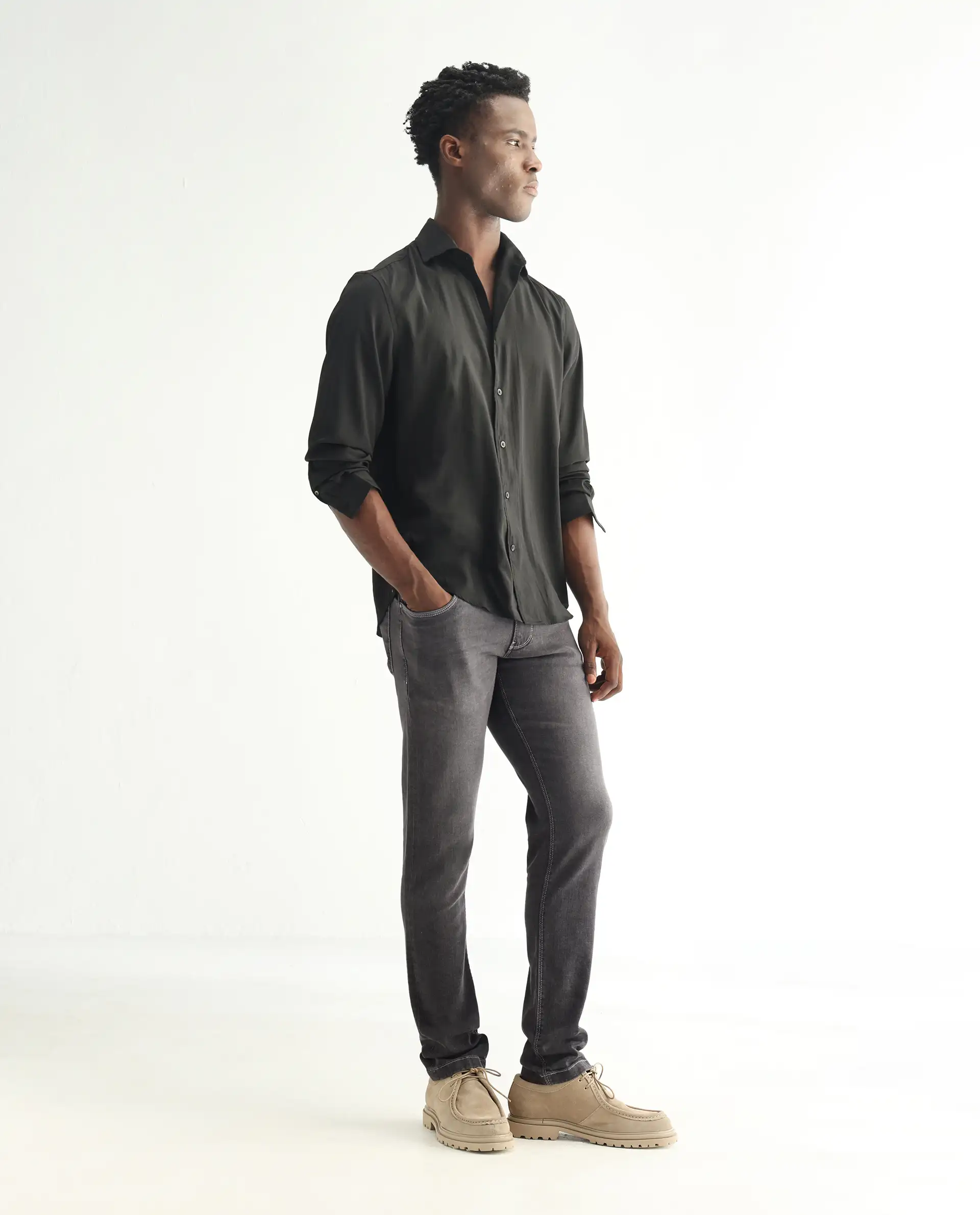 Rare Rabbit Men's Celebi Grey Cotton Plain Hawk Slim Fit Jeans - Image 6