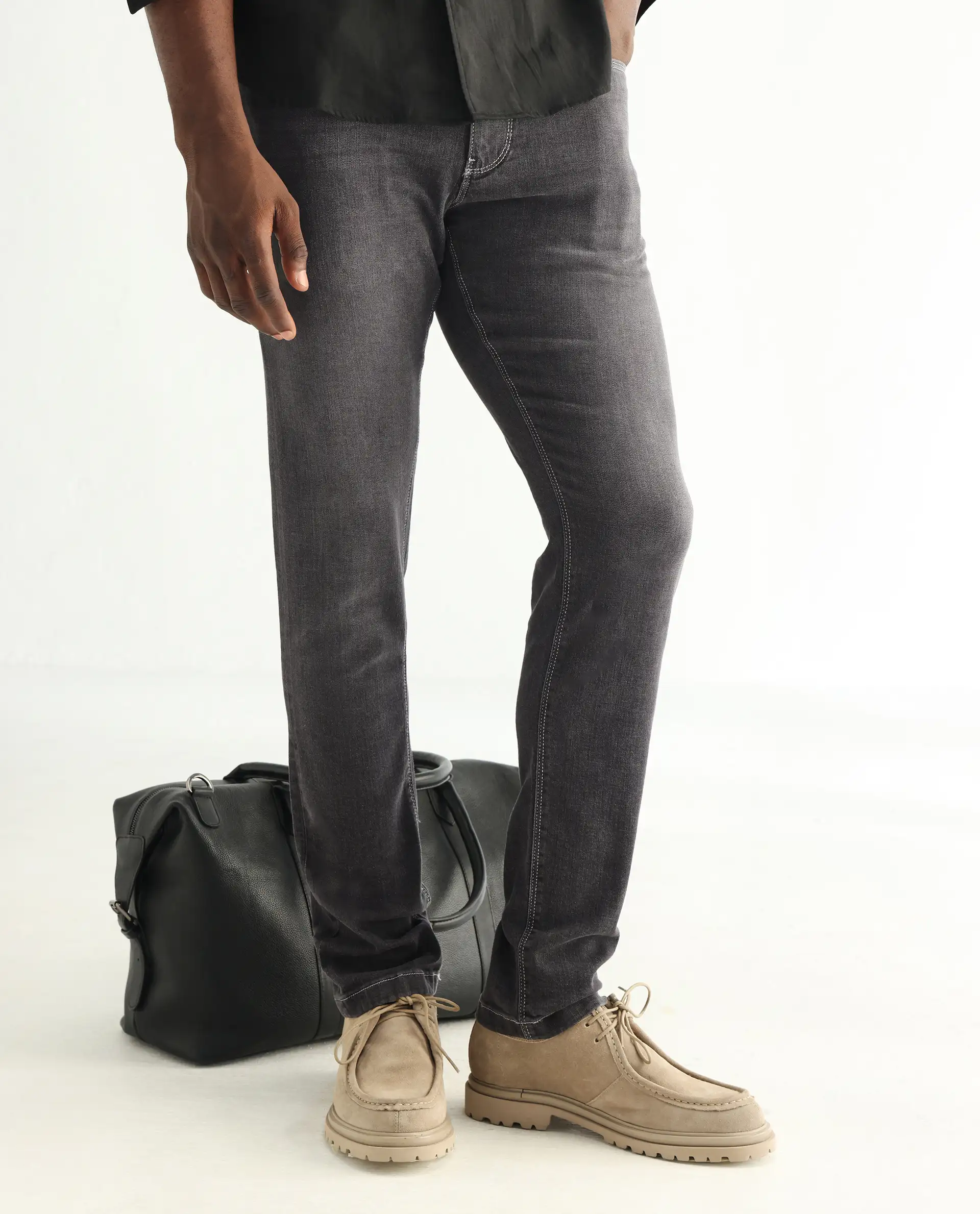 Rare Rabbit Men's Celebi Grey Cotton Plain Hawk Slim Fit Jeans - Image 7
