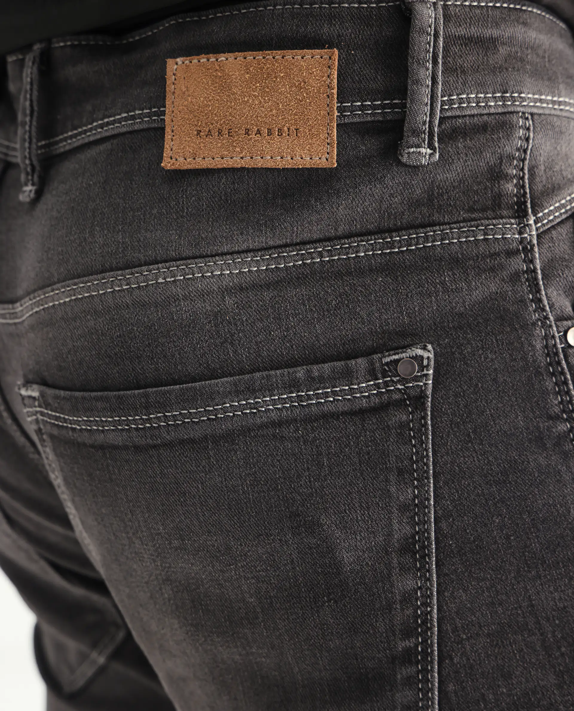 Rare Rabbit Men's Celebi Grey Cotton Plain Hawk Slim Fit Jeans - Image 9