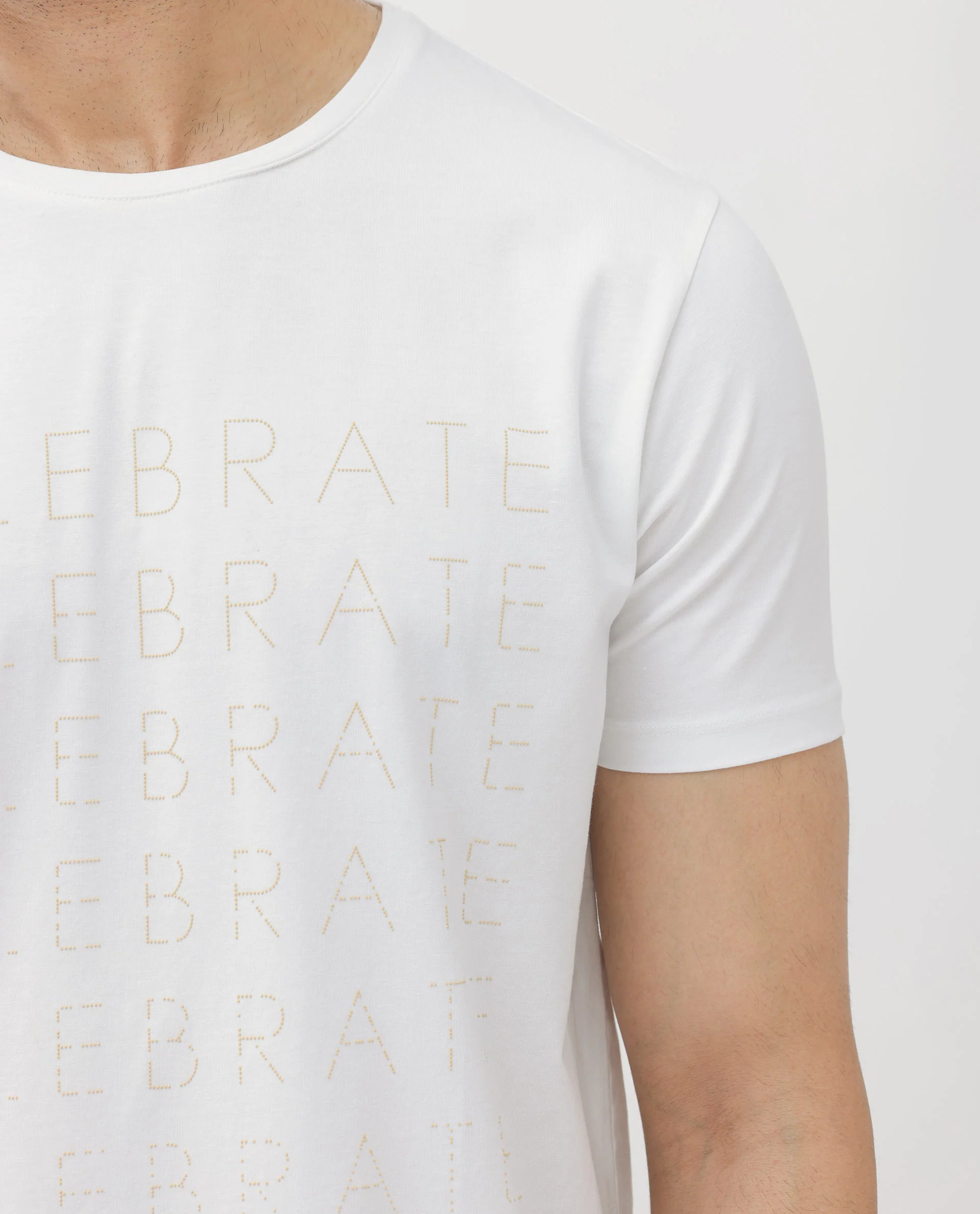 Rare Rabbit Articale Men's Celebrate-1 White Crew Neck Regular Fit Knit Typography Print T-Shirt - Image 5