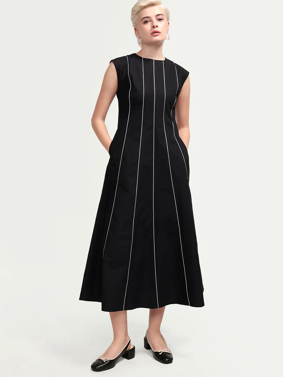 Rareism Women's Celia Black Cotton Sleeveless A-Line Plain Dress - Image 2