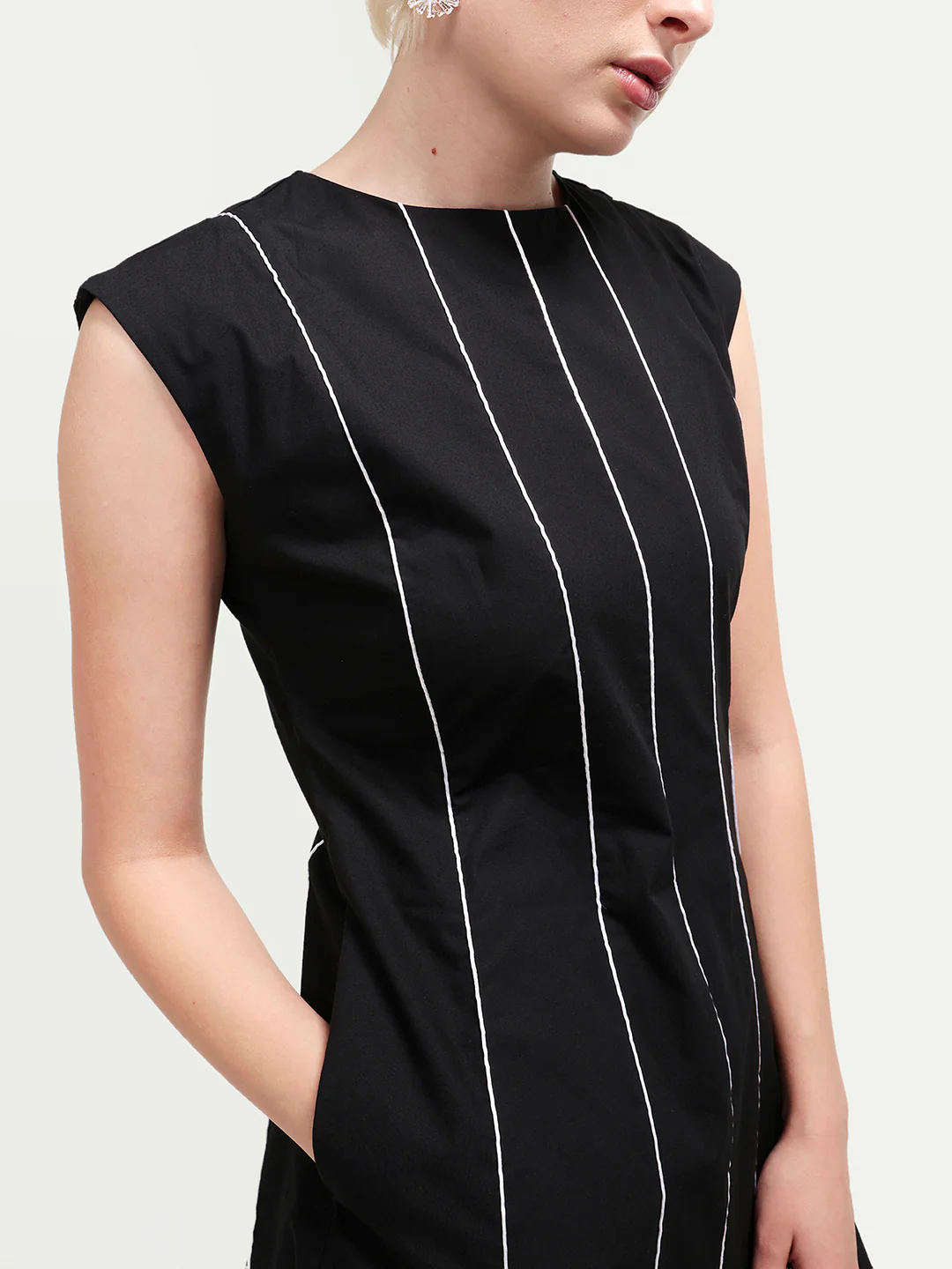 Rareism Women's Celia Black Cotton Sleeveless A-Line Plain Dress - Image 3