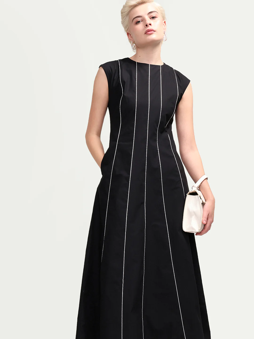 Rareism Women's Celia Black Cotton Sleeveless A-Line Plain Dress - Image 4