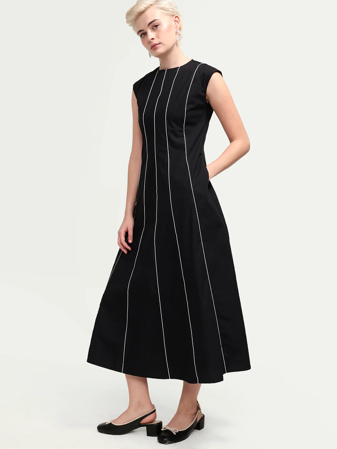 Rareism Women's Celia Black Cotton Sleeveless A-Line Plain Dress - Image 5