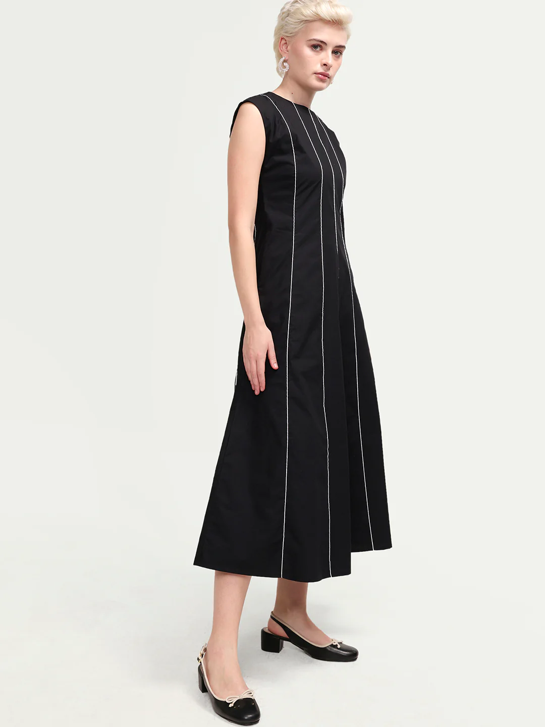 Rareism Women's Celia Black Cotton Sleeveless A-Line Plain Dress - Image 6