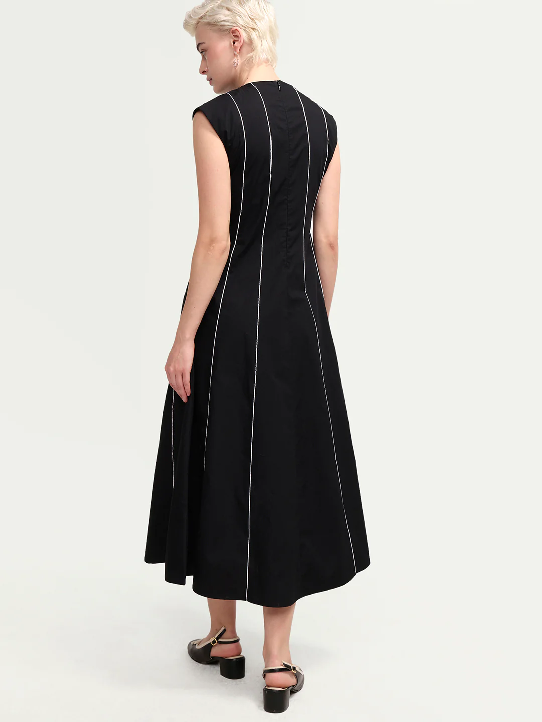 Rareism Women's Celia Black Cotton Sleeveless A-Line Plain Dress - Image 7