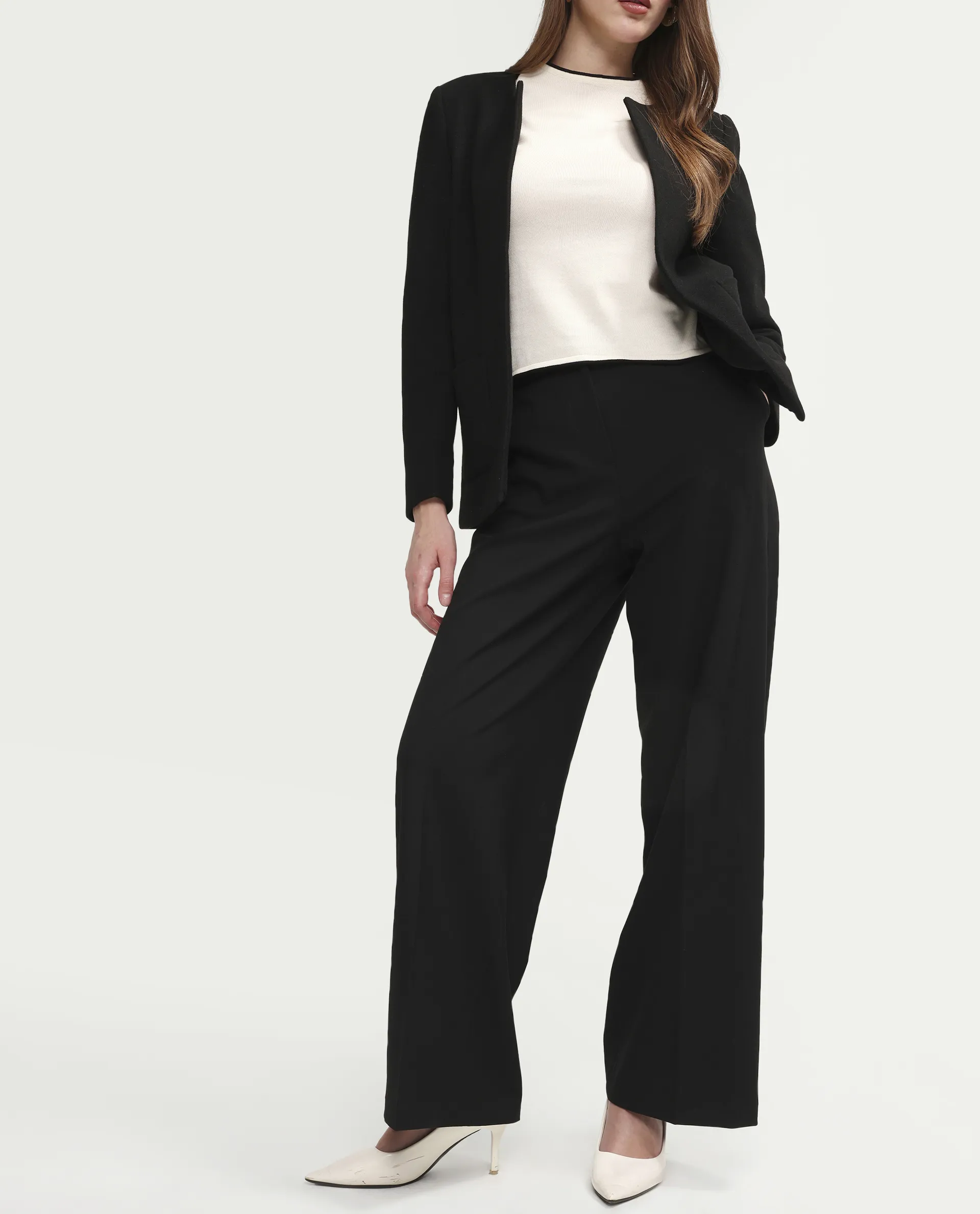 Rareism Women's Celina-B Black Polyester Blend Wide Plain Trouser - Image 2