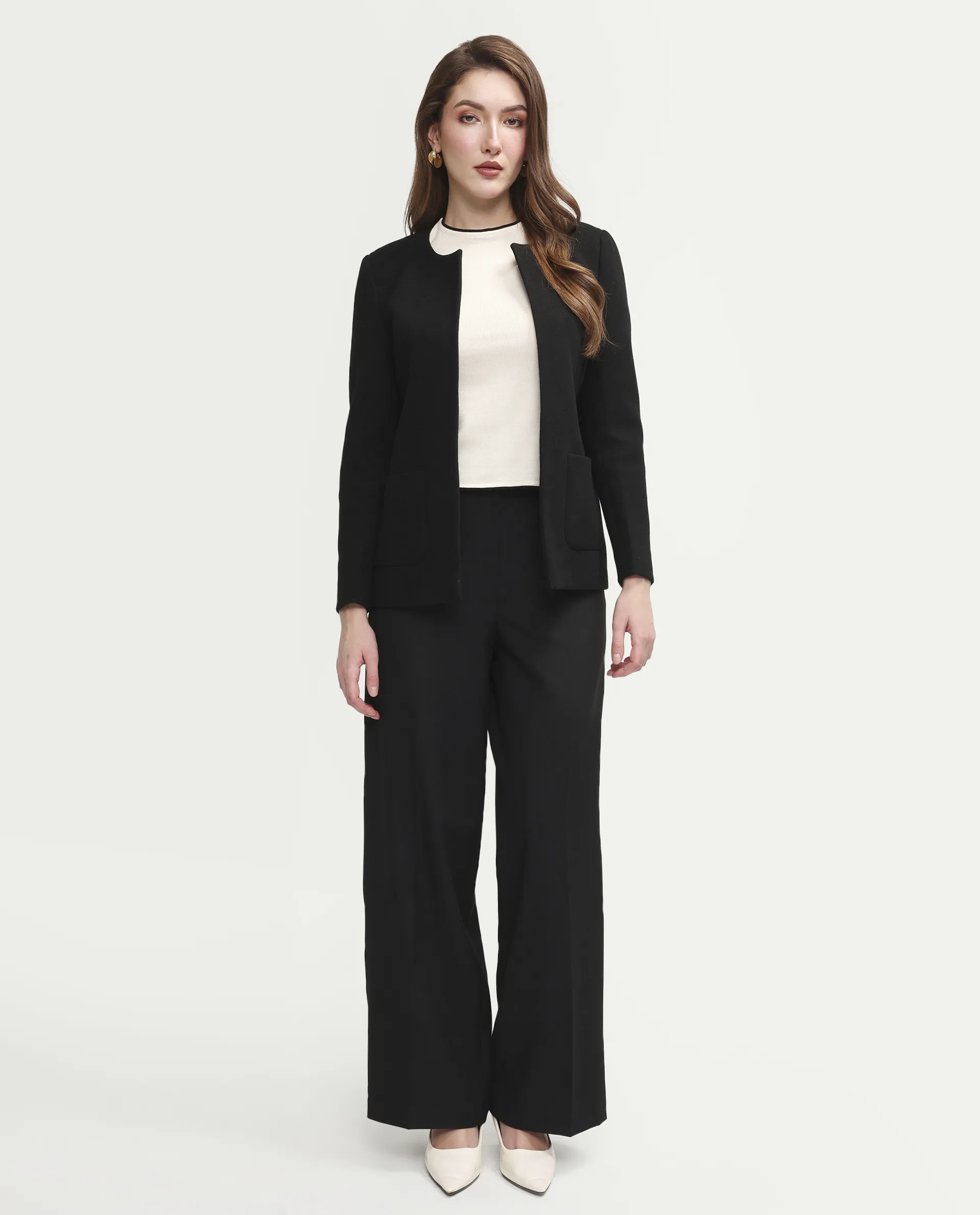 Rareism Women's Celina-B Black Polyester Blend Wide Plain Trouser - Image 3
