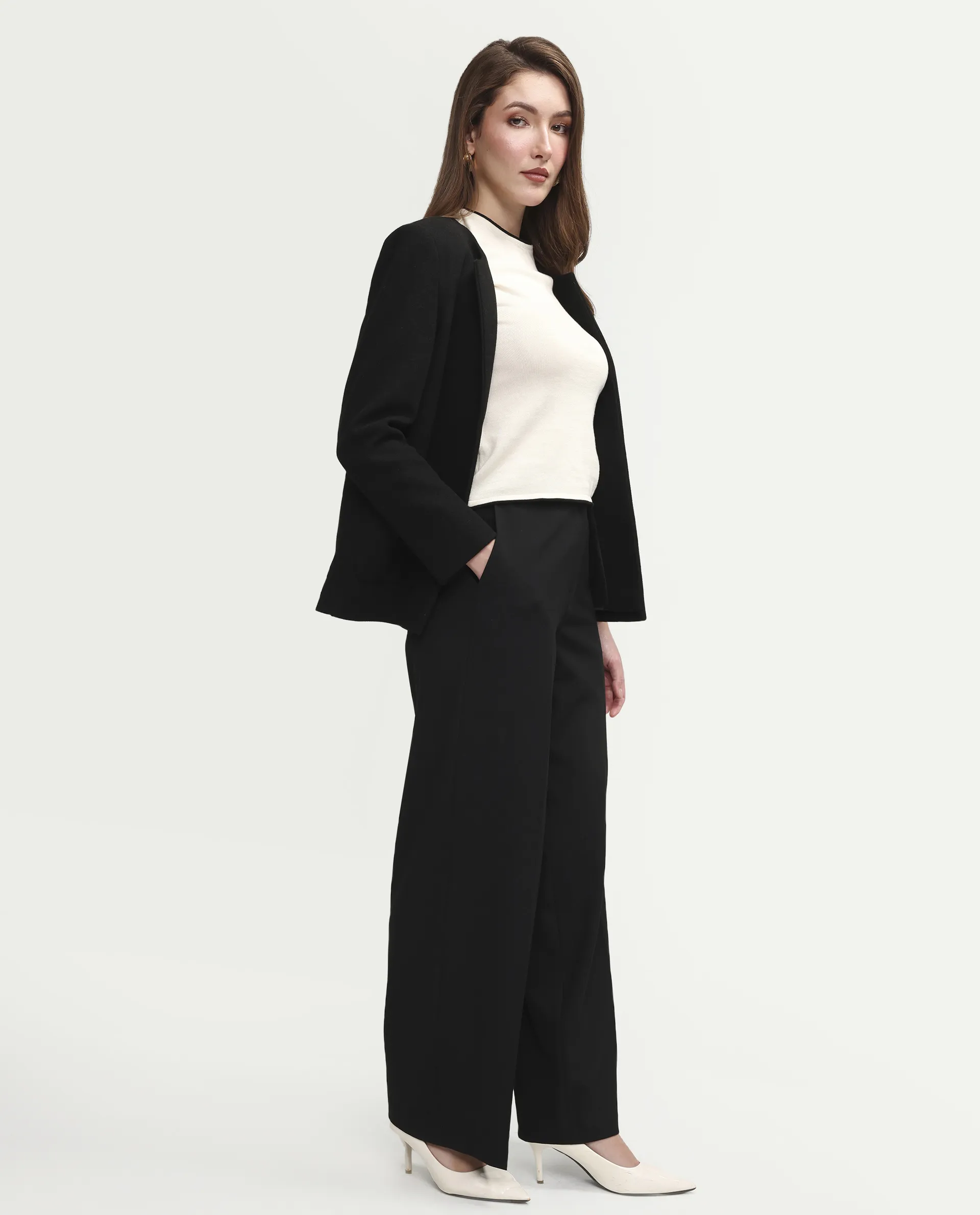 Rareism Women's Celina-B Black Polyester Blend Wide Plain Trouser - Image 5