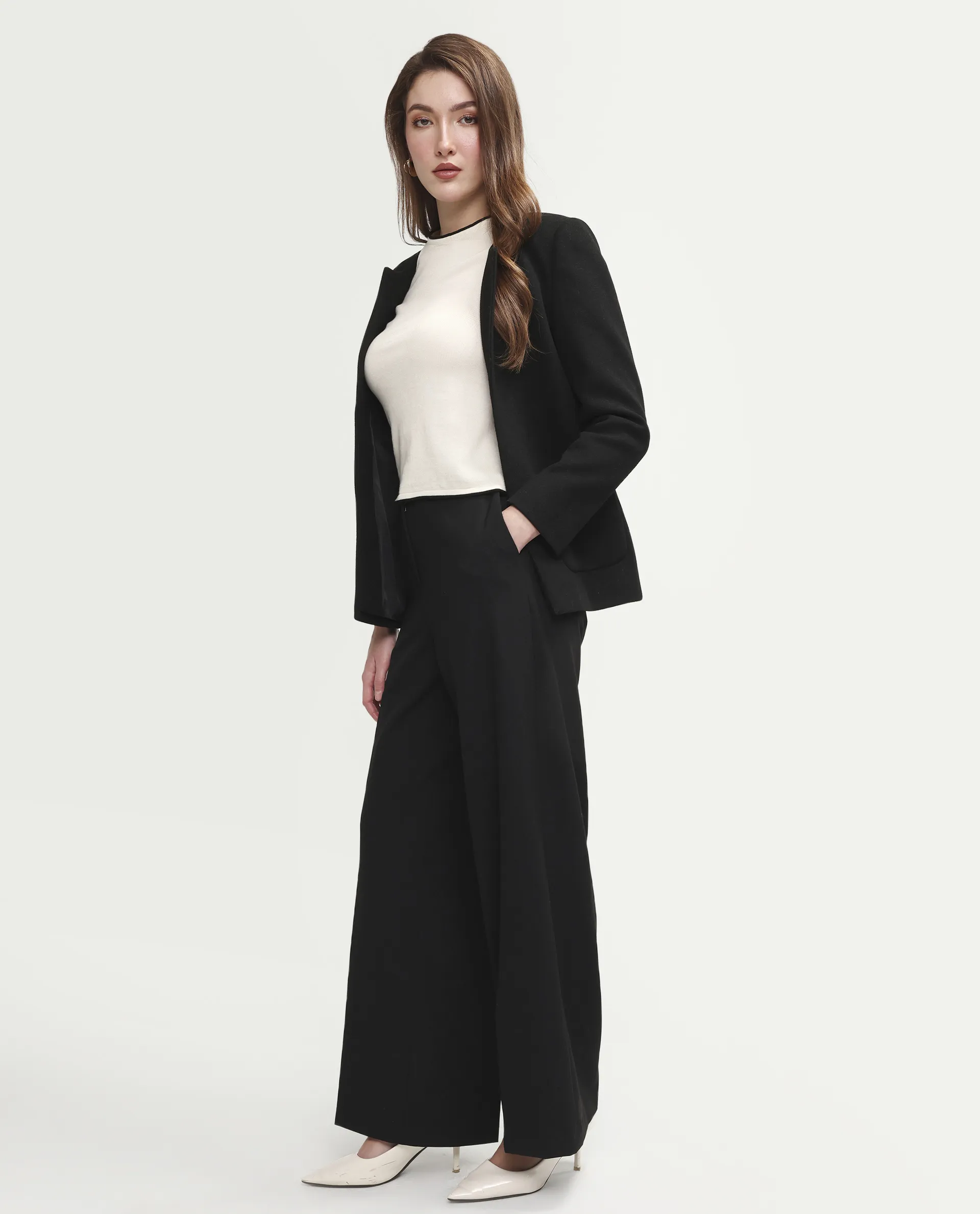 Rareism Women's Celina-B Black Polyester Blend Wide Plain Trouser - Image 6