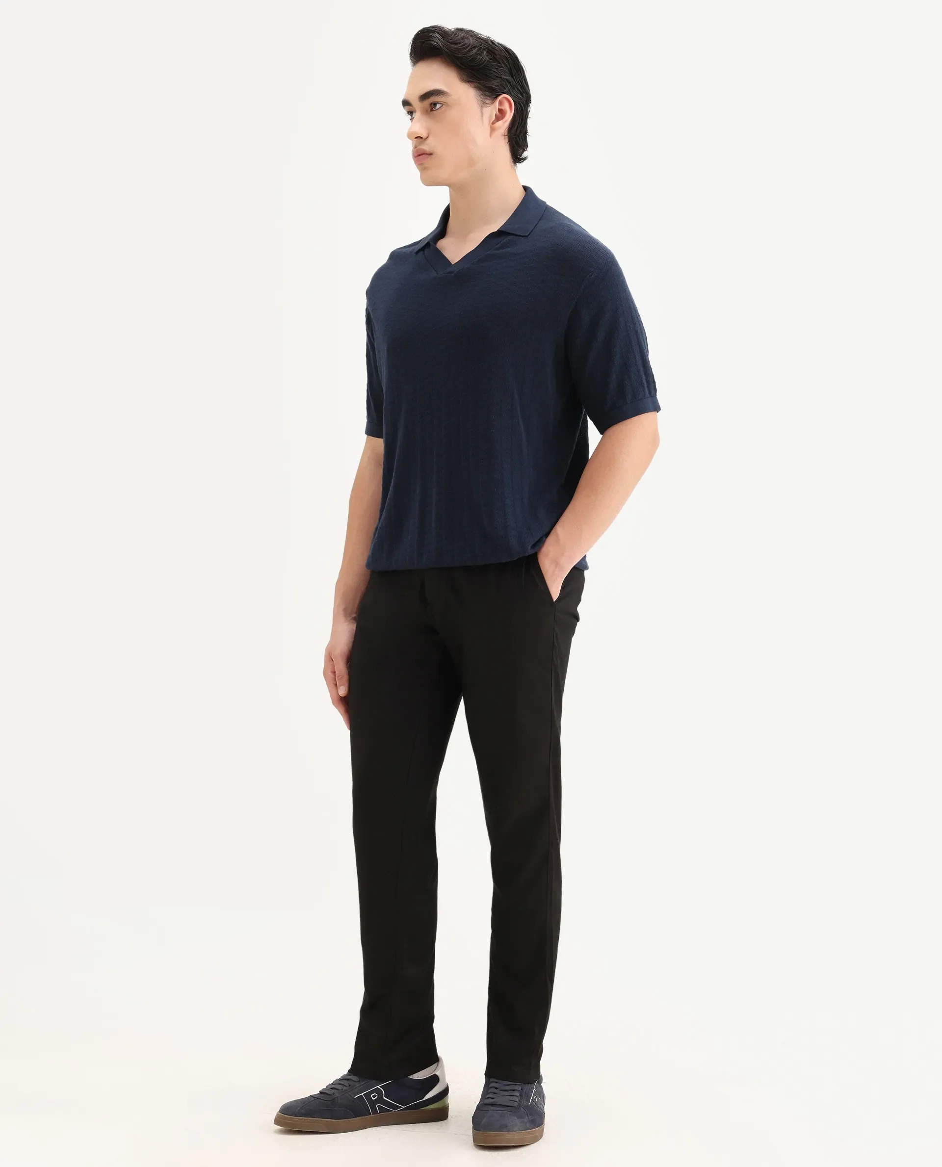 Rare Rabbit Men's Cellular Black Cotton Plain Regular Fit Trouser - Image 5