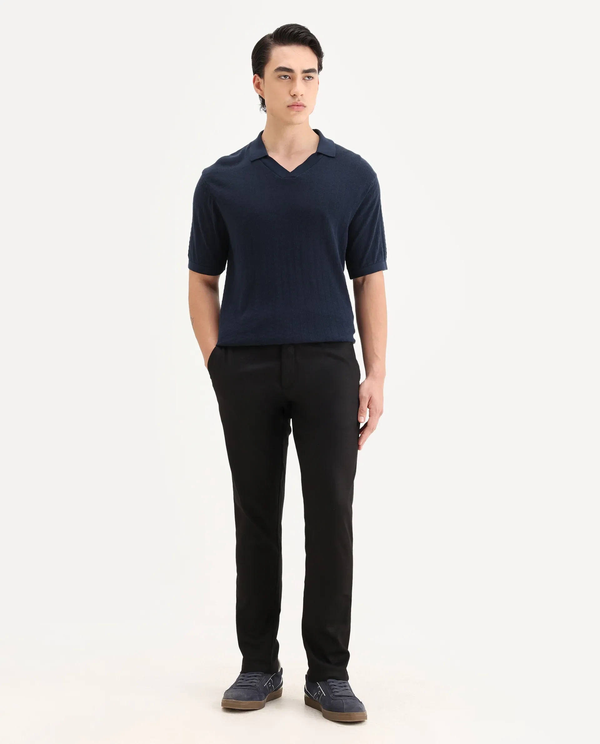 Rare Rabbit Men's Cellular Black Cotton Plain Regular Fit Trouser - Image 6