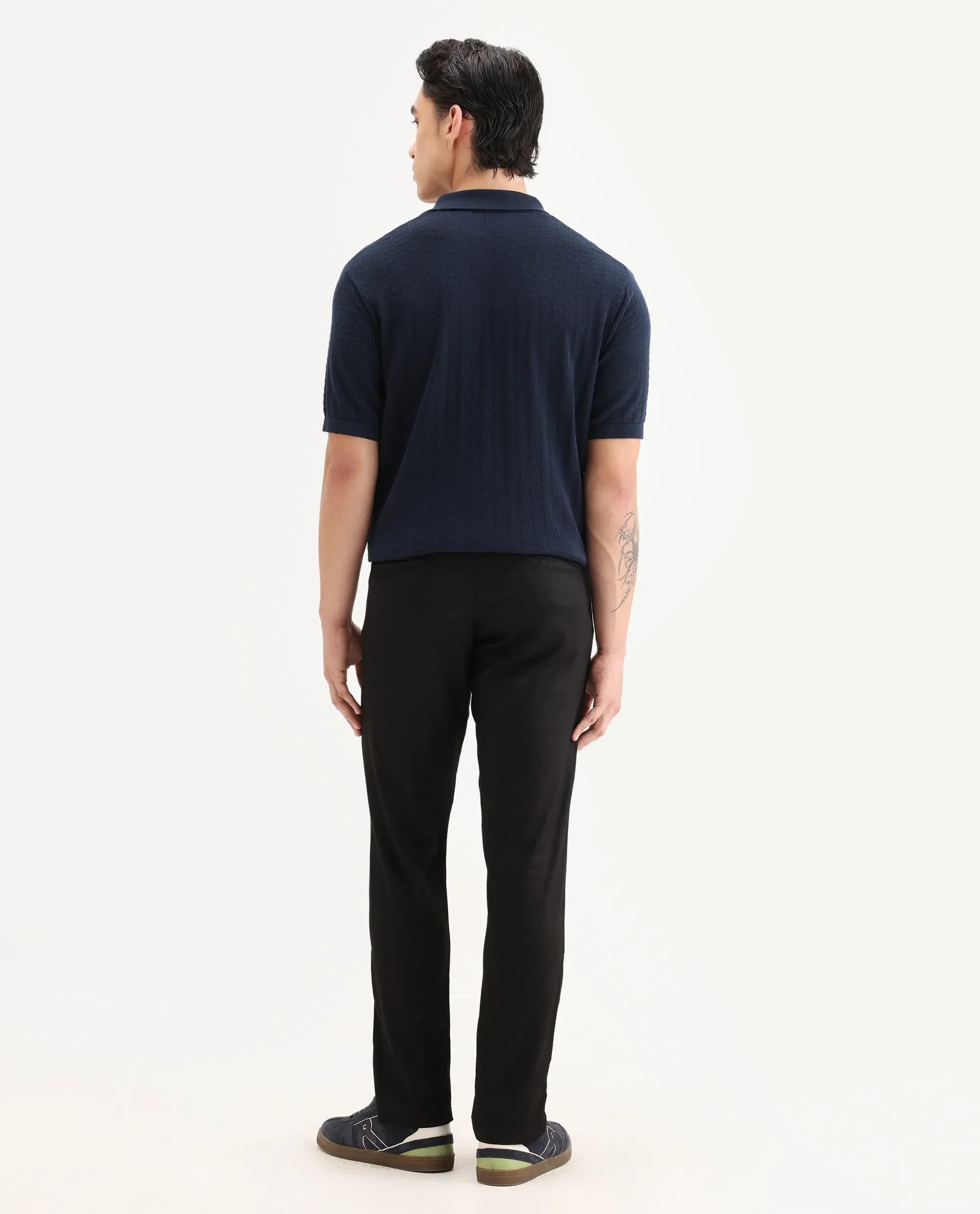 Rare Rabbit Men's Cellular Black Cotton Plain Regular Fit Trouser - Image 8