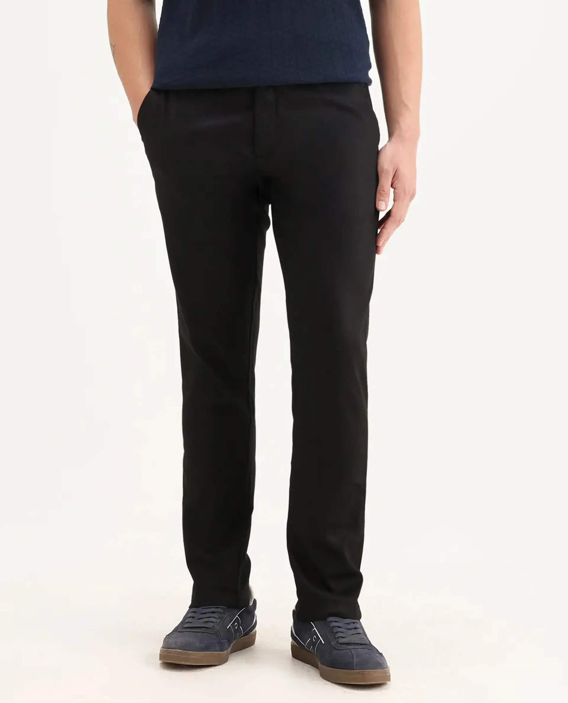 Rare Rabbit Men's Cellular Black Cotton Plain Regular Fit Trouser - Image 9