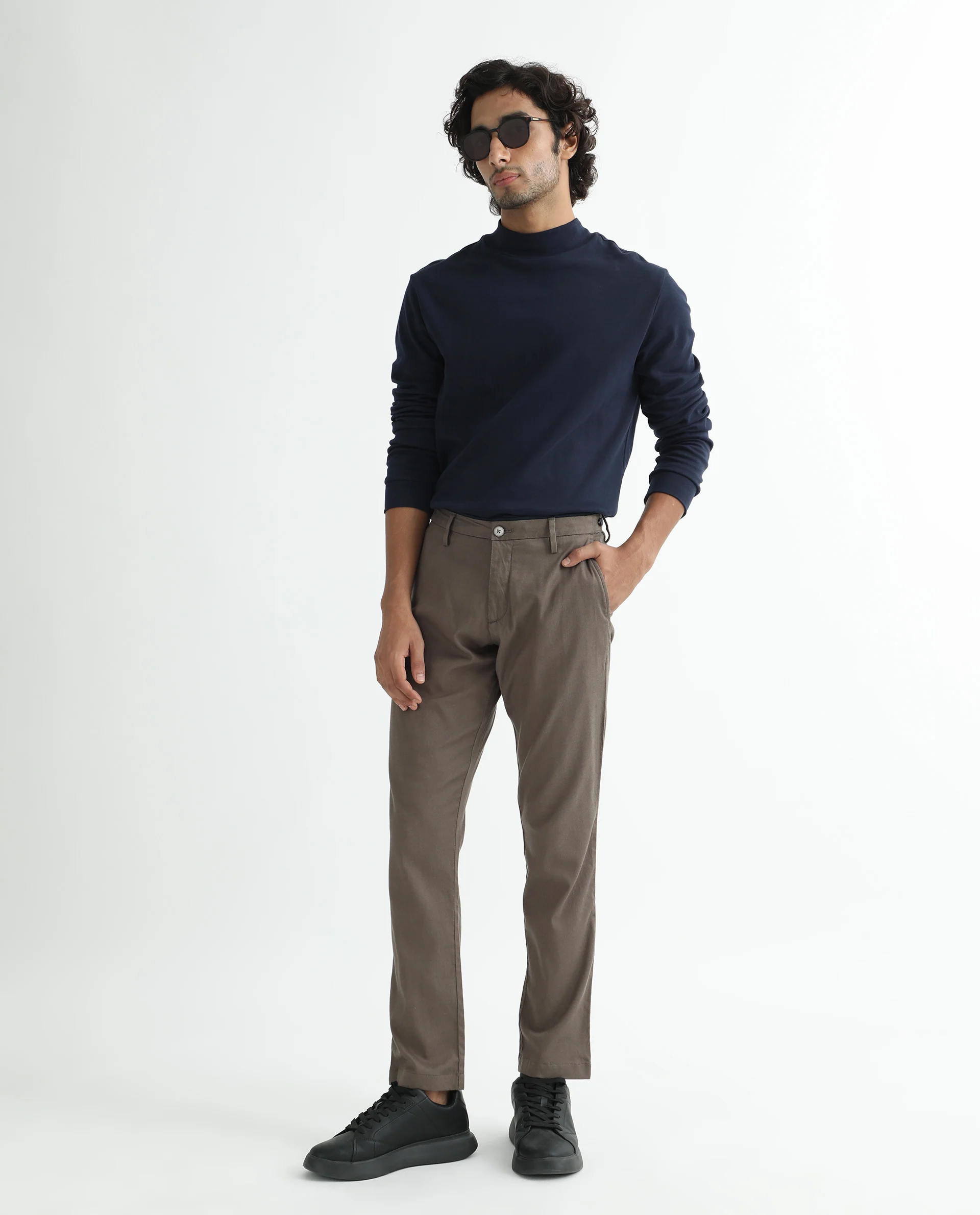 Rare Rabbit Men's Cellular Brown Cotton Plain Regular Fit Trouser - Image 3