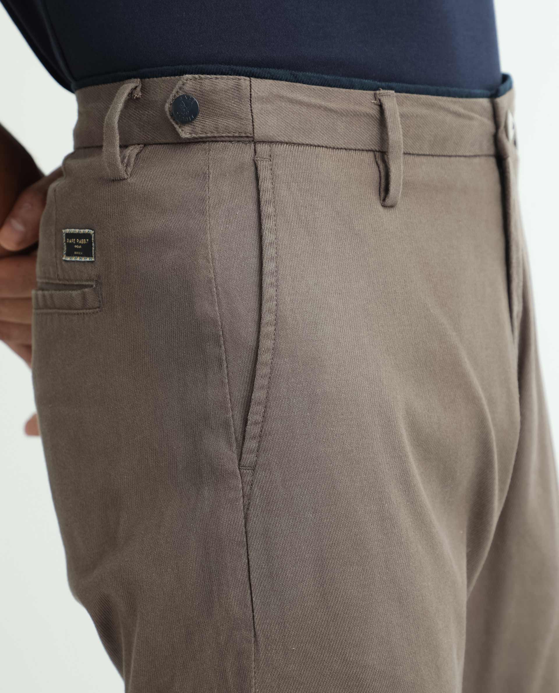 Rare Rabbit Men's Cellular Brown Cotton Plain Regular Fit Trouser - Image 4