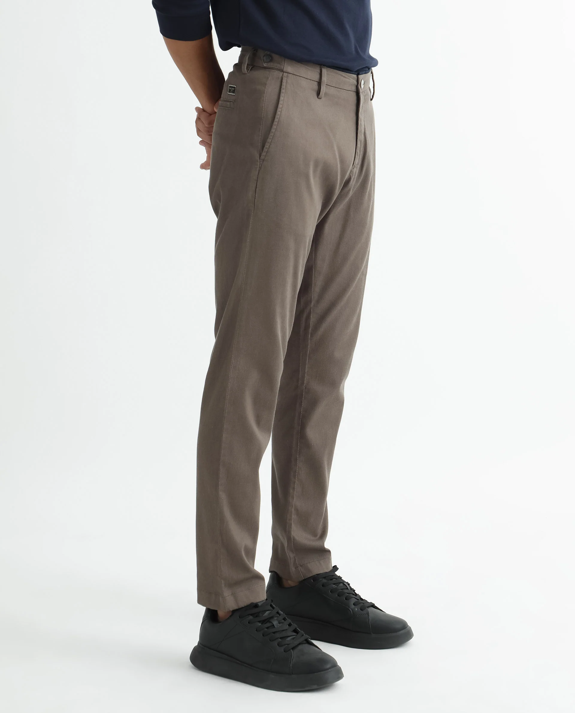 Rare Rabbit Men's Cellular Brown Cotton Plain Regular Fit Trouser - Image 5