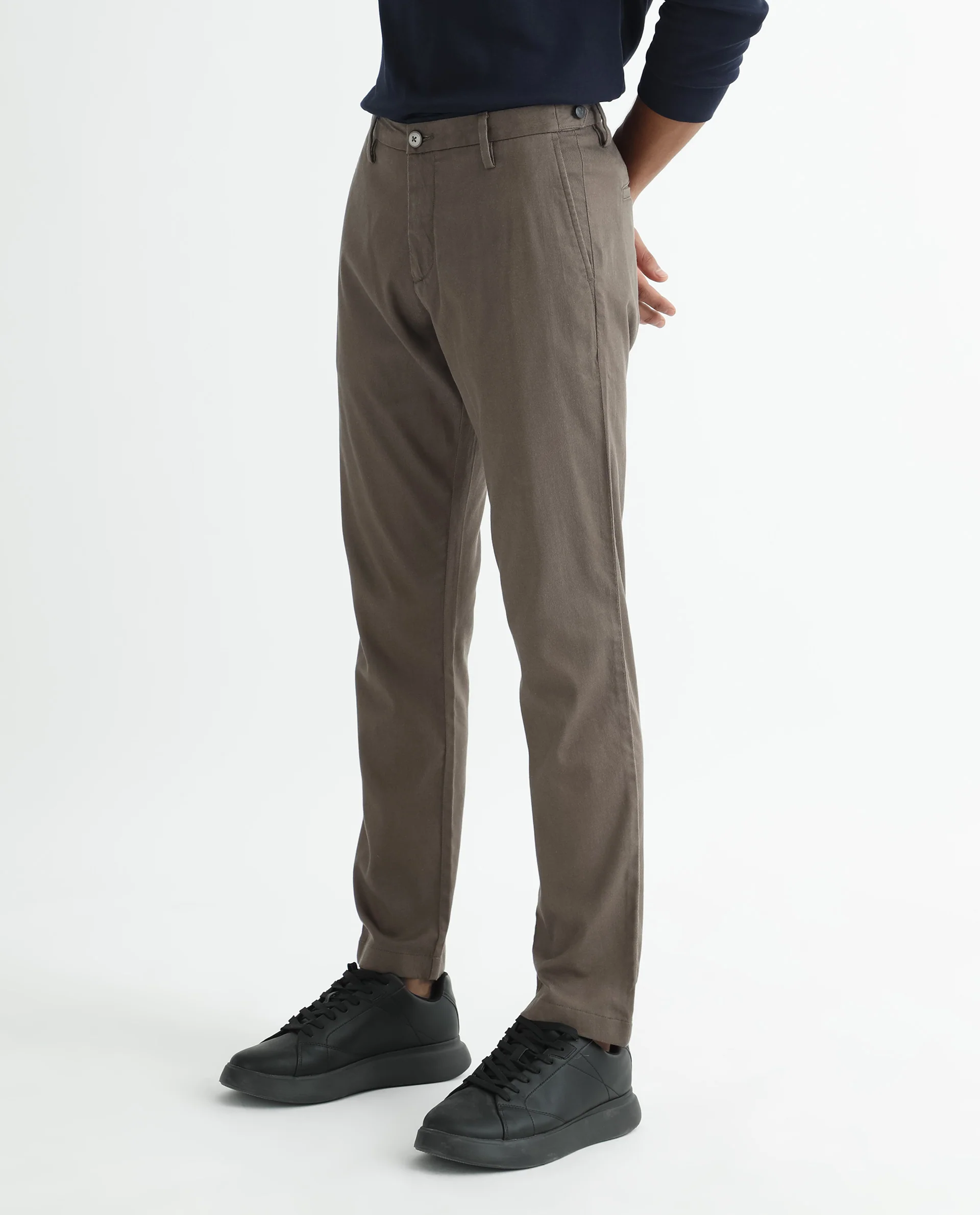 Rare Rabbit Men's Cellular Brown Cotton Plain Regular Fit Trouser - Image 6