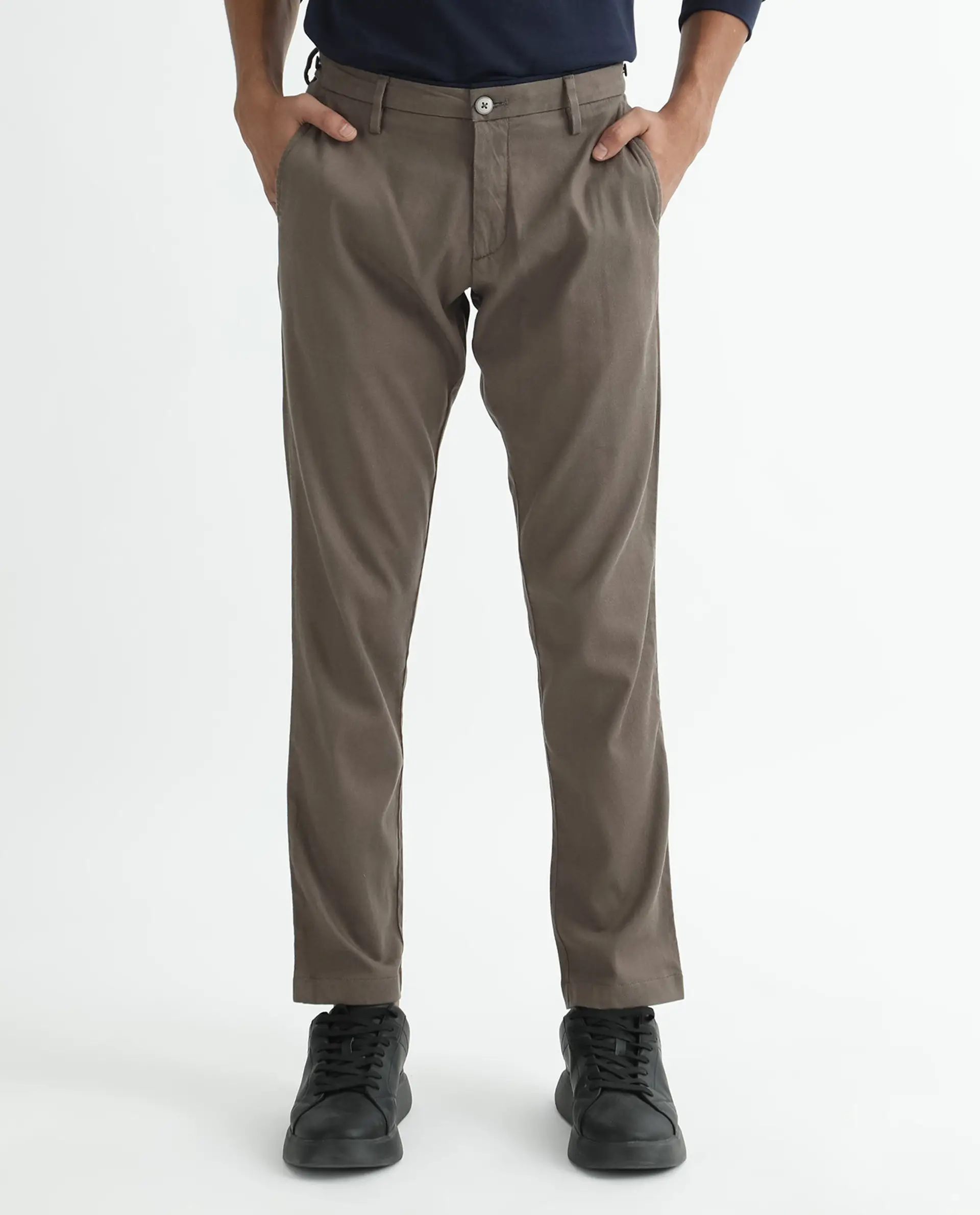 Rare Rabbit Men's Cellular Brown Cotton Plain Regular Fit Trouser - Image 7
