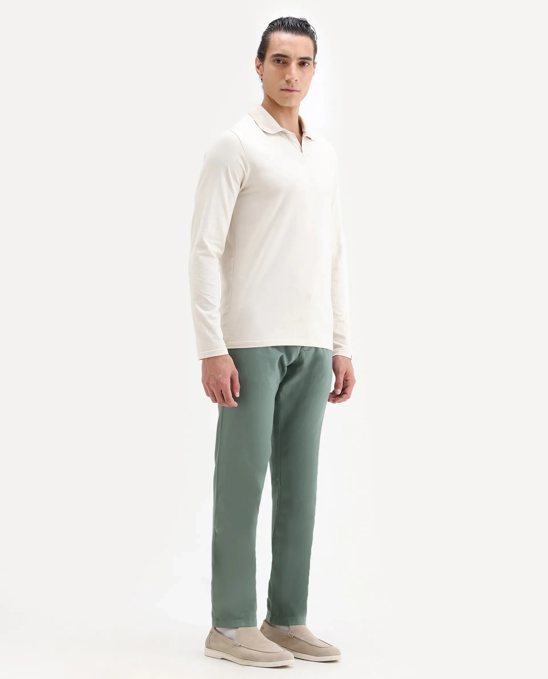 Rare Rabbit Men's Cellular Green Cotton Plain Regular Fit Trouser - Image 5
