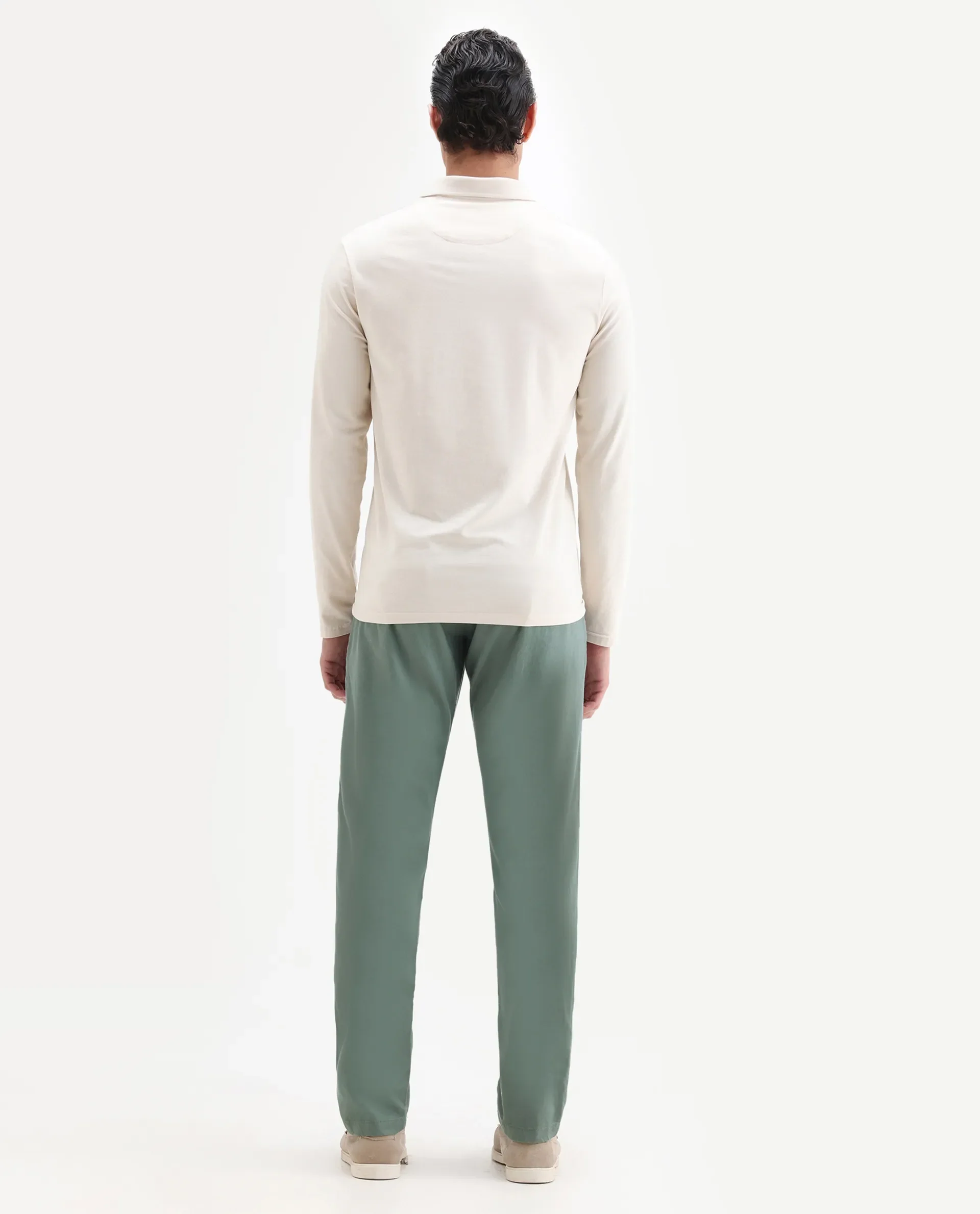 Rare Rabbit Men's Cellular Green Cotton Plain Regular Fit Trouser - Image 8