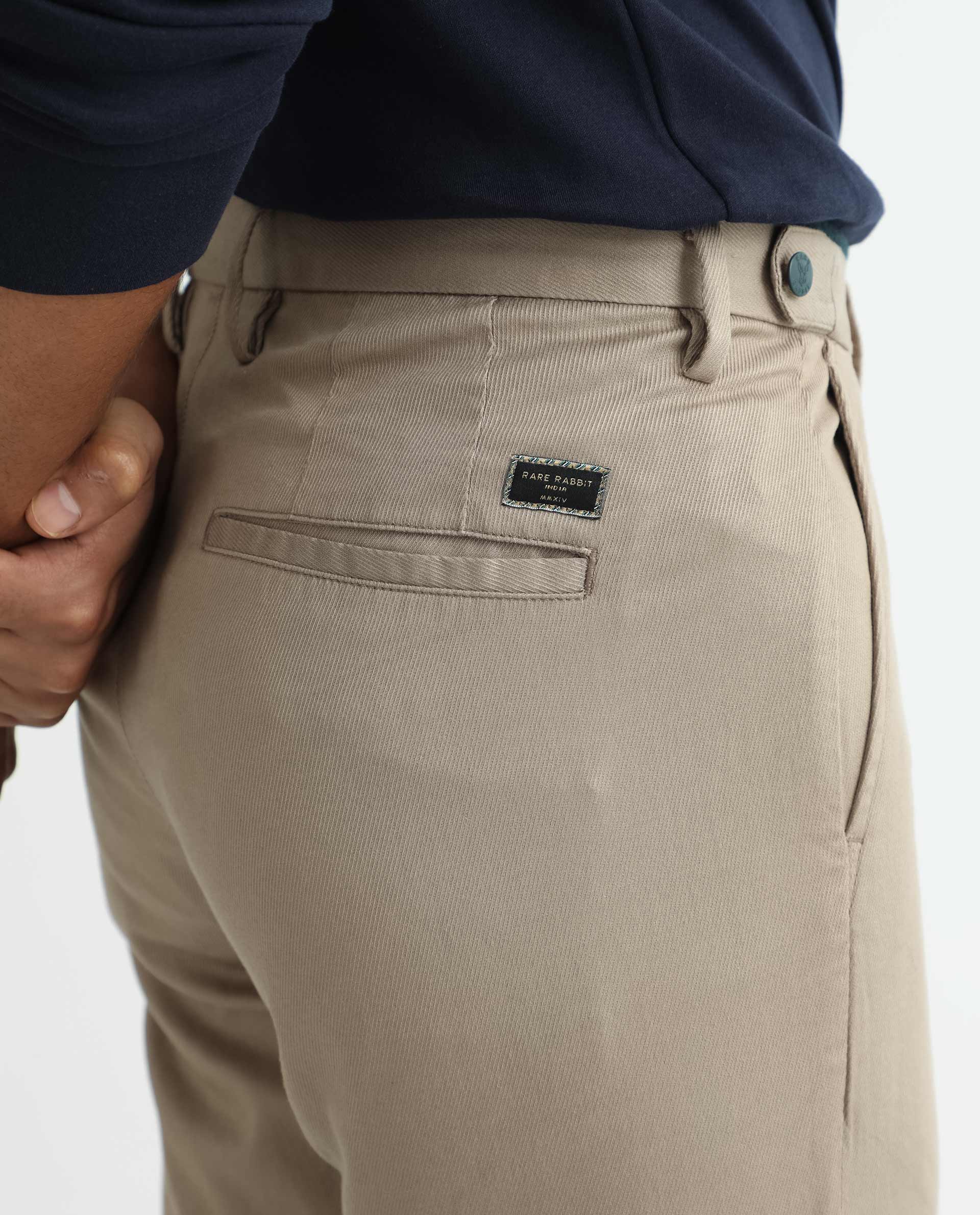 Rare Rabbit Men's Cellular Khaki Cotton Plain Regular Fit Trouser - Image 10