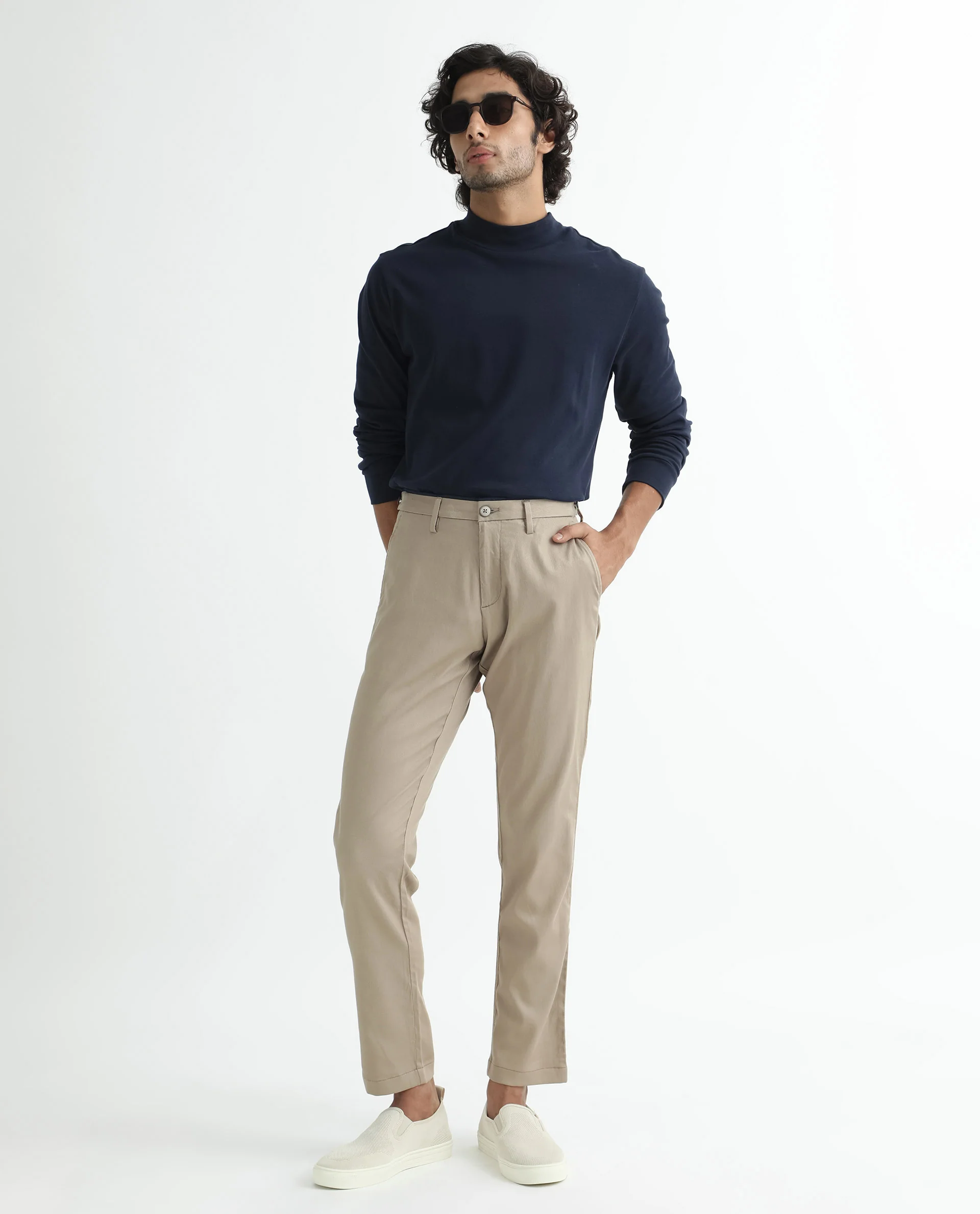 Rare Rabbit Men's Cellular Khaki Cotton Plain Regular Fit Trouser - Image 12