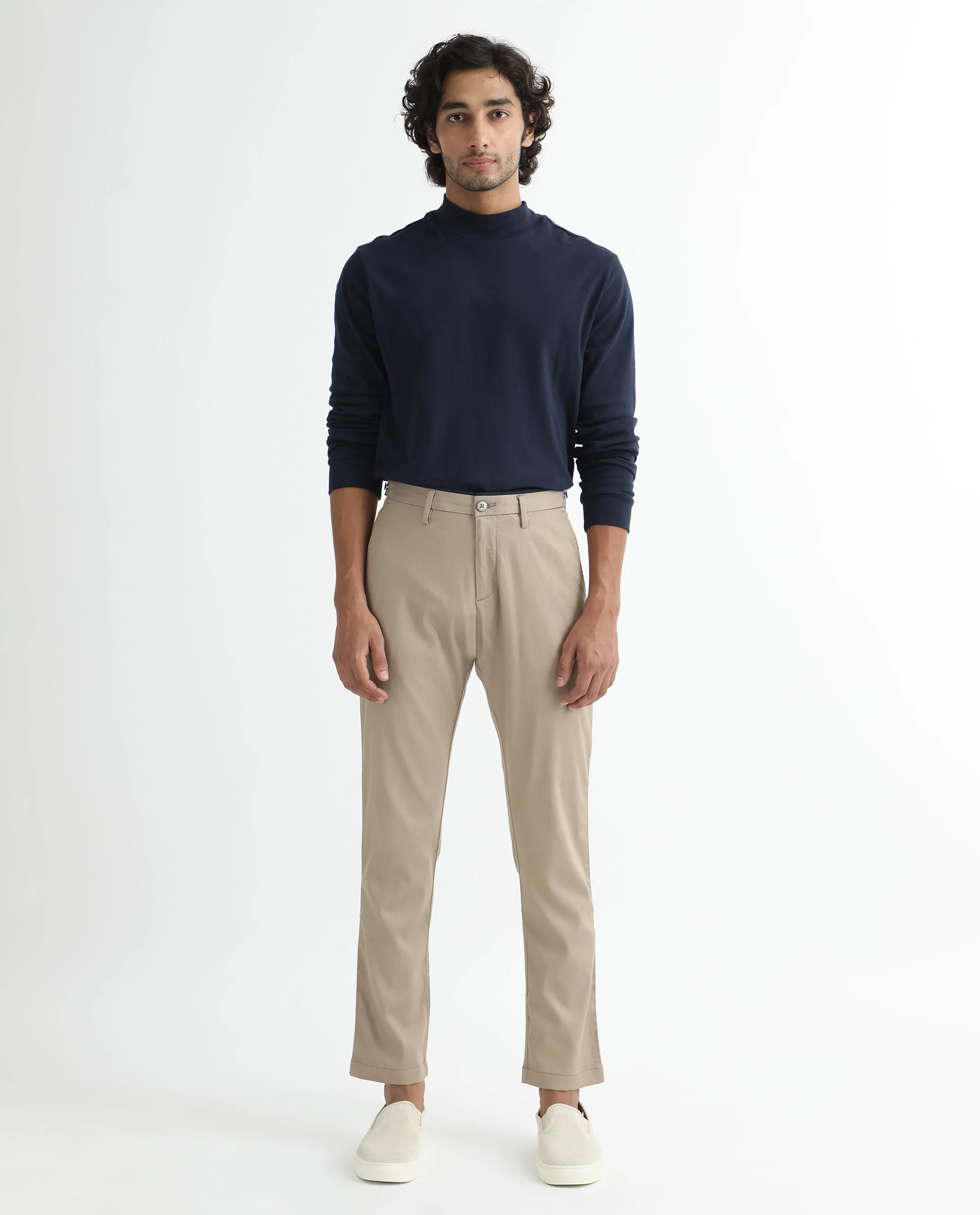 Rare Rabbit Men's Cellular Khaki Cotton Plain Regular Fit Trouser - Image 3